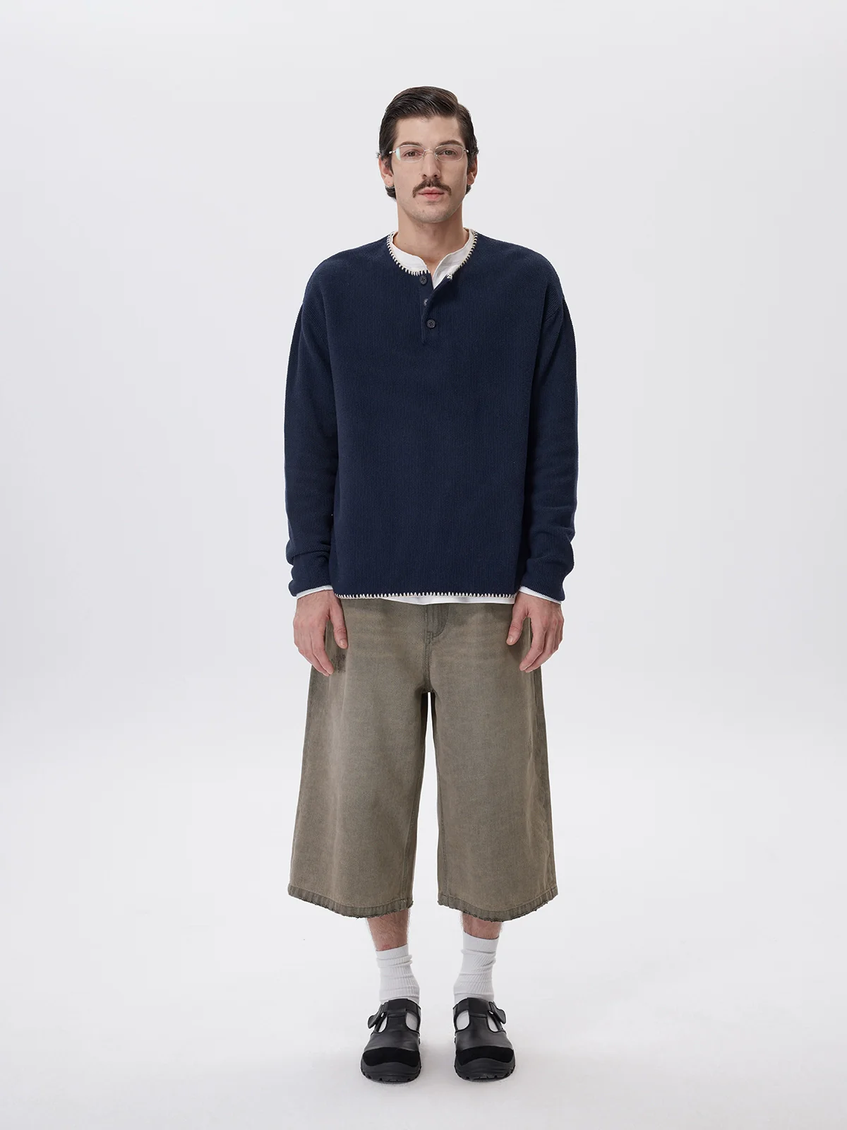 Crochet-Trim Cotton Henley Sweater - Image 3