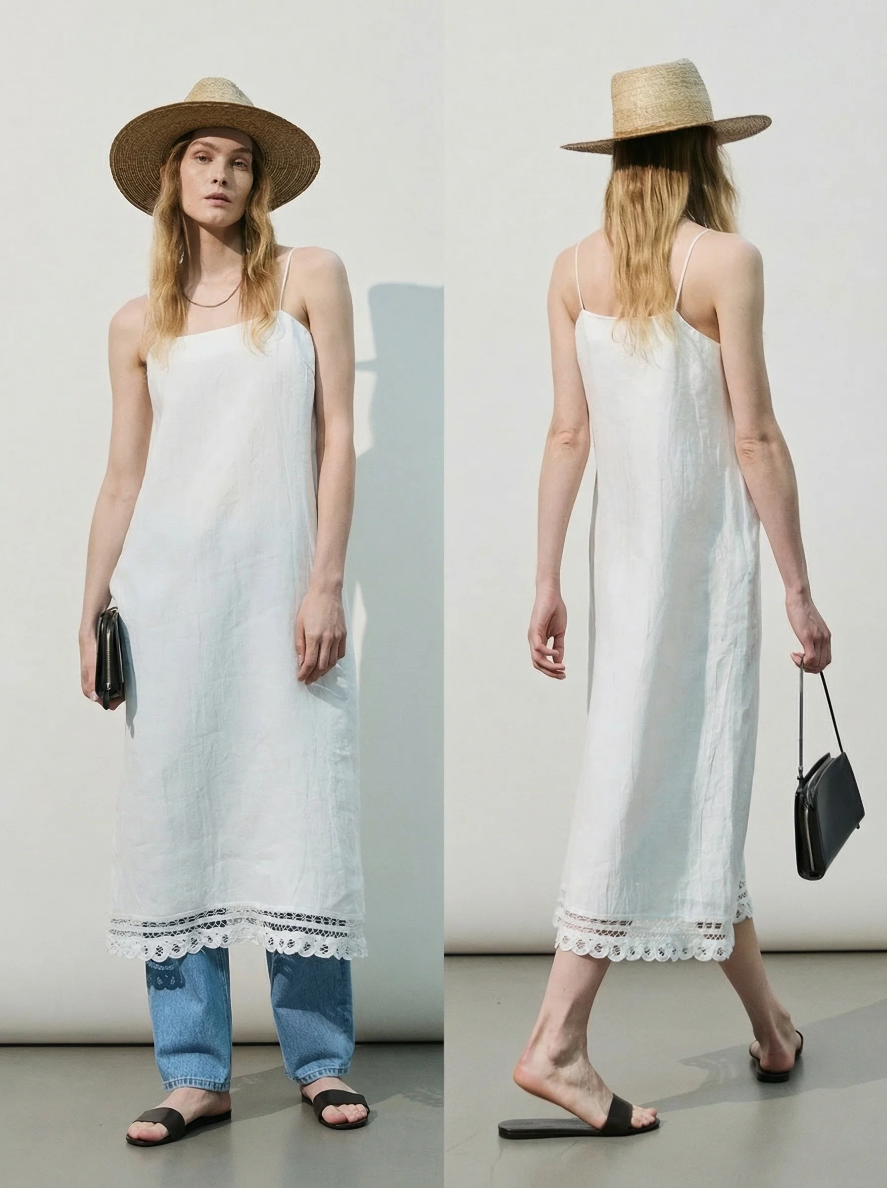 Crochet-Trim Linen Slip Dress