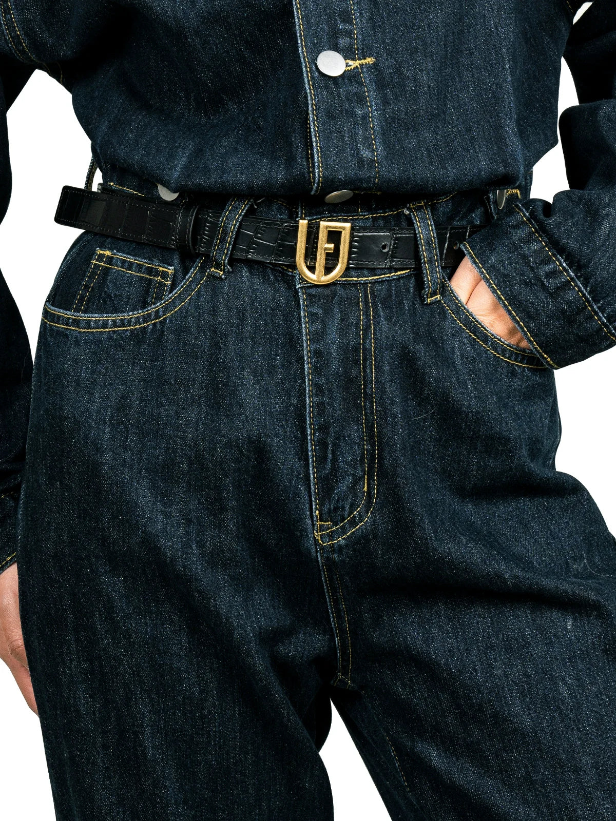 Crocodile Textured Leather Belt