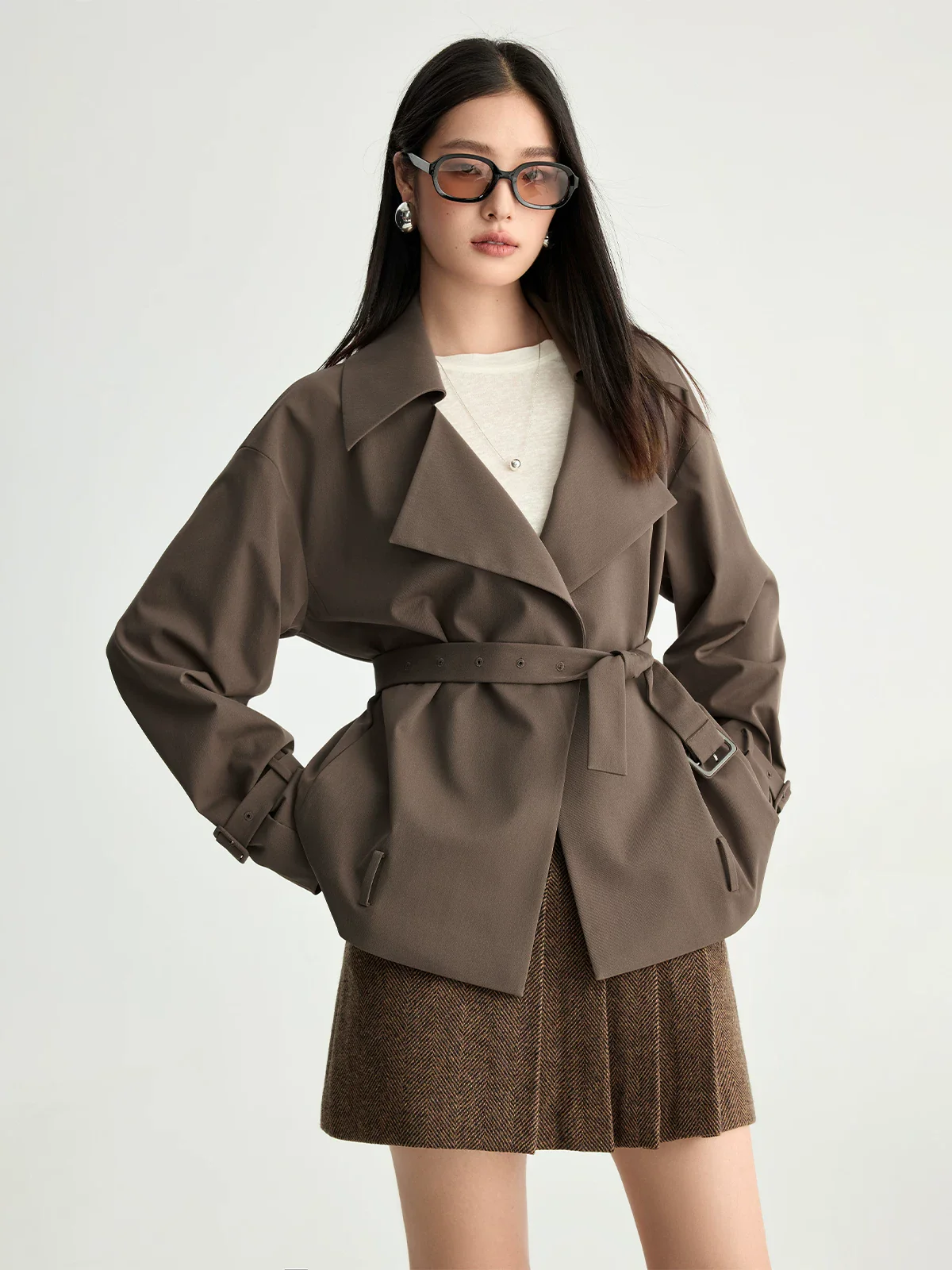 Cropped Belted Trench Jacket - Image 6