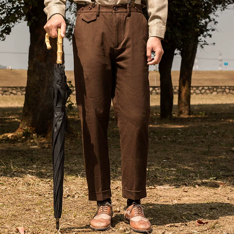 Cropped Cotton Twill Work Trousers