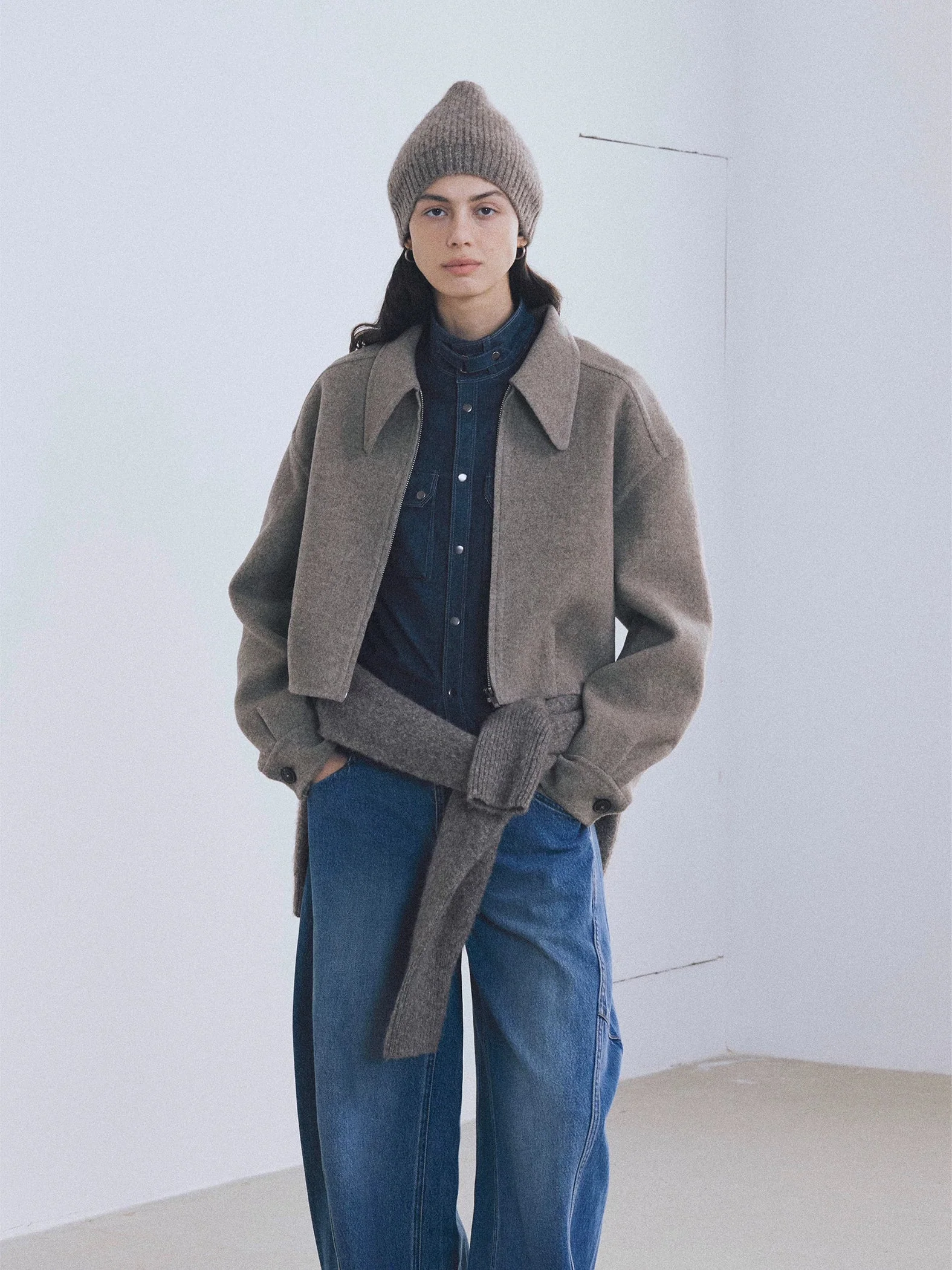 Cropped Double-Faced Wool Zip Jacket - Image 6