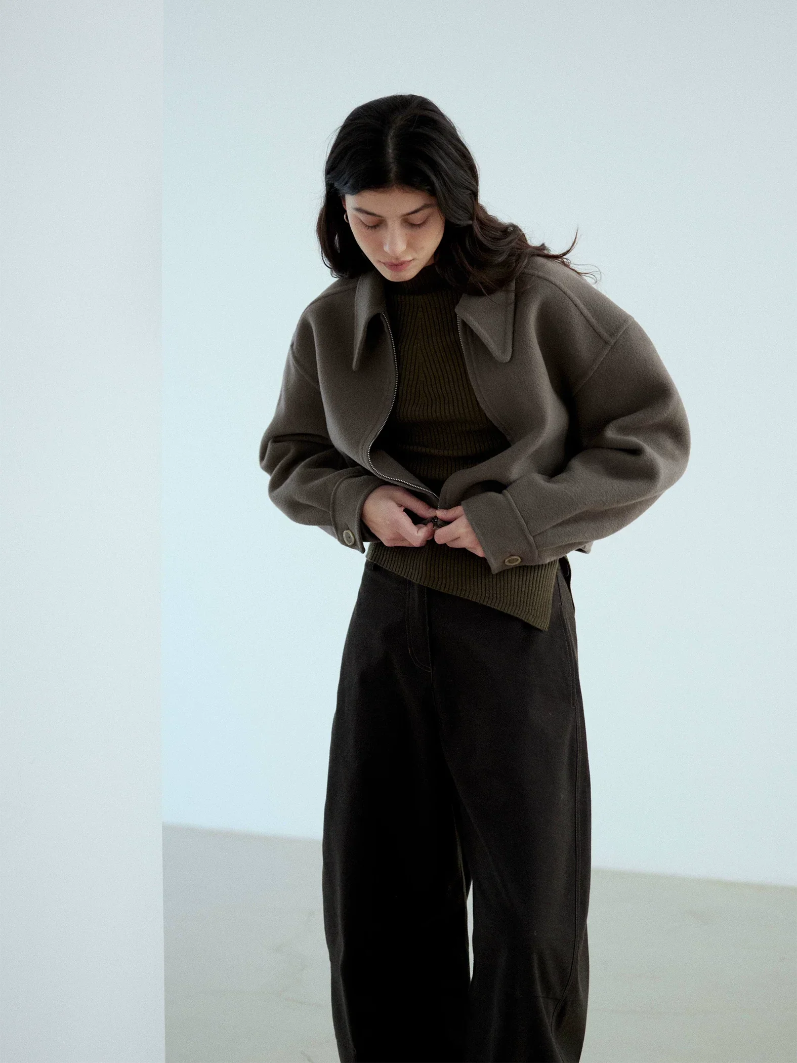 Cropped Double-Faced Wool Zip Jacket - Image 7