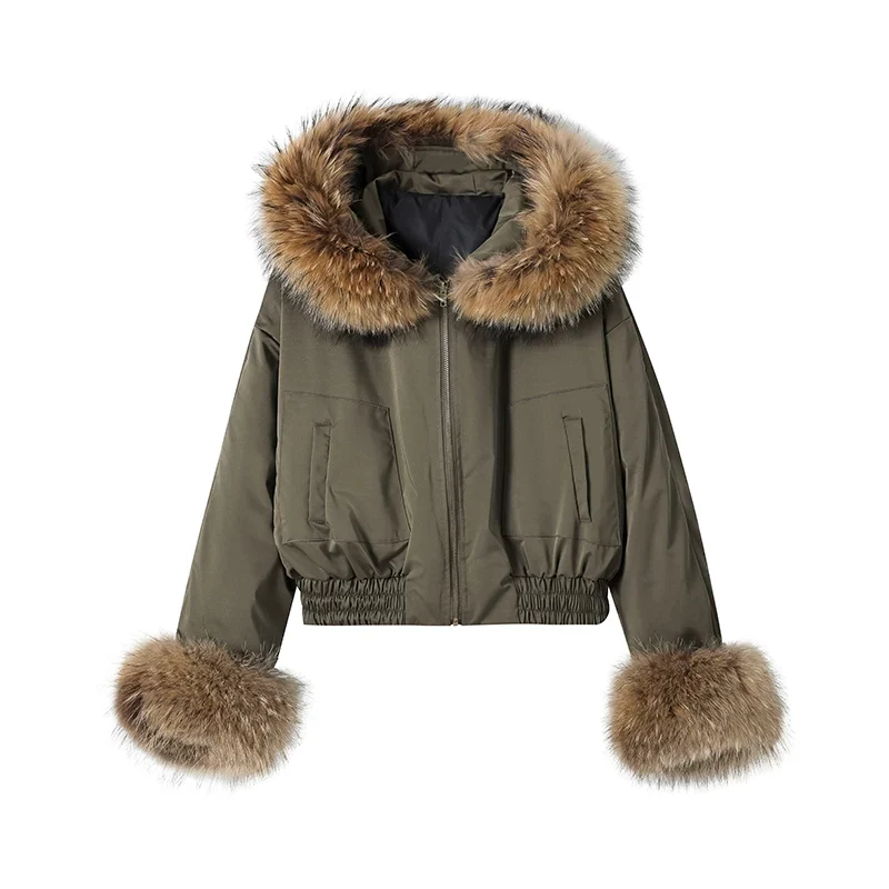 Cropped Down Parka with Detachable Fur Collar - Image 2