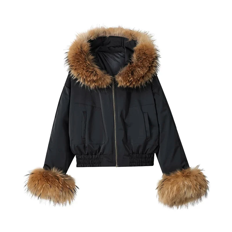 Cropped Down Parka with Detachable Fur Collar - Image 3