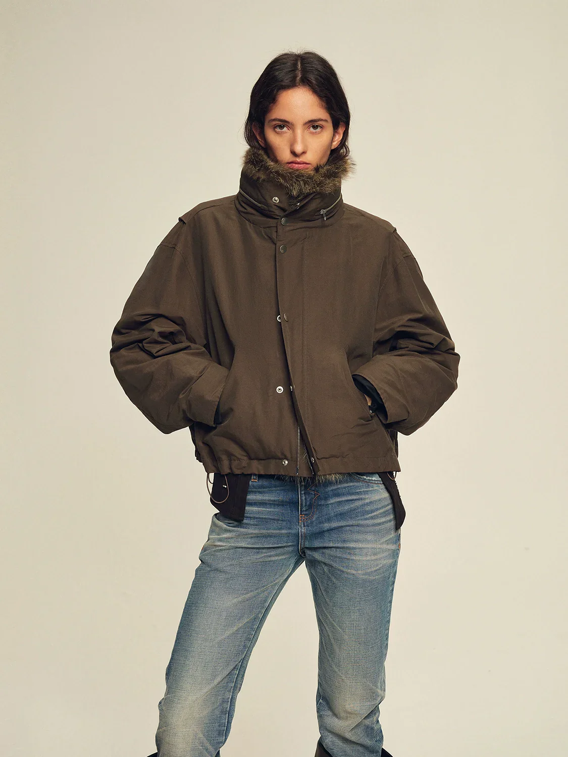 Cropped Down Parka with Fur Collar - Image 3