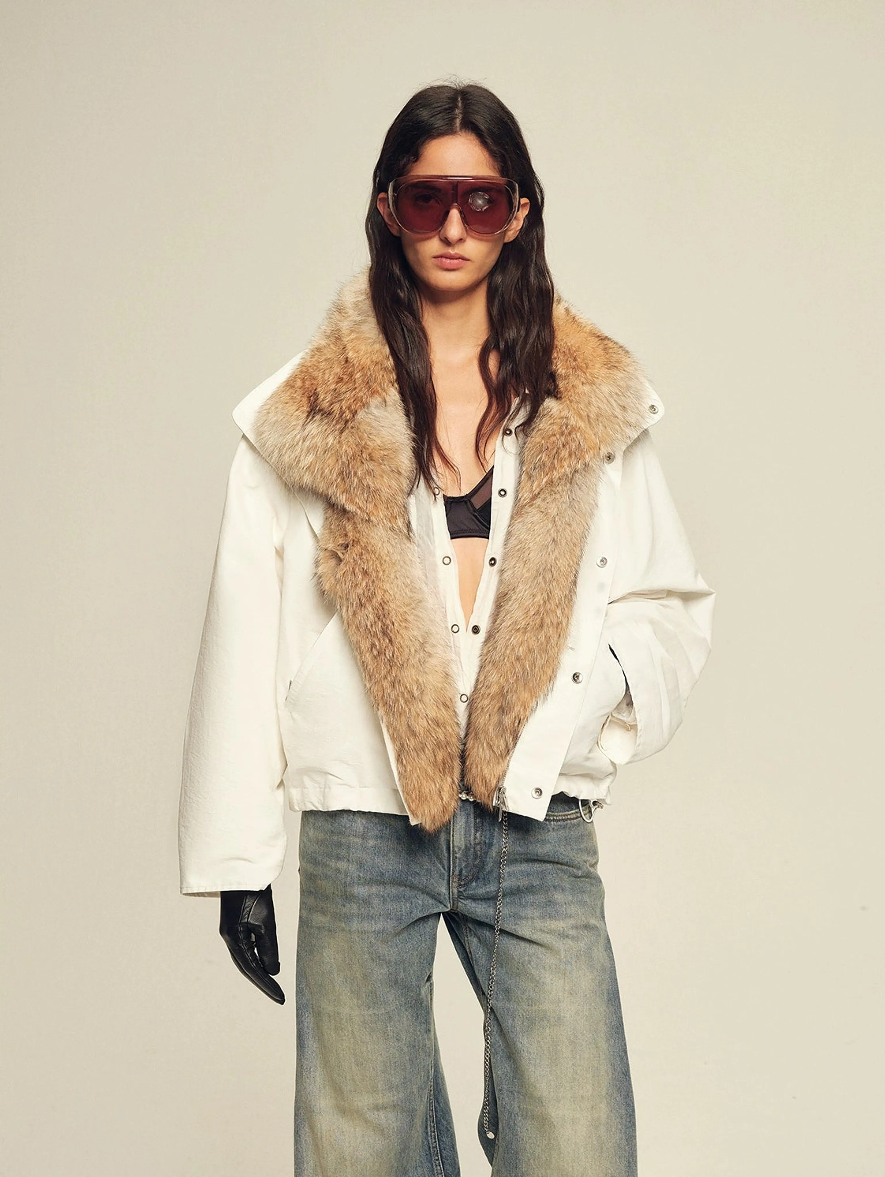 Cropped Down Parka with Fur Collar - Image 5