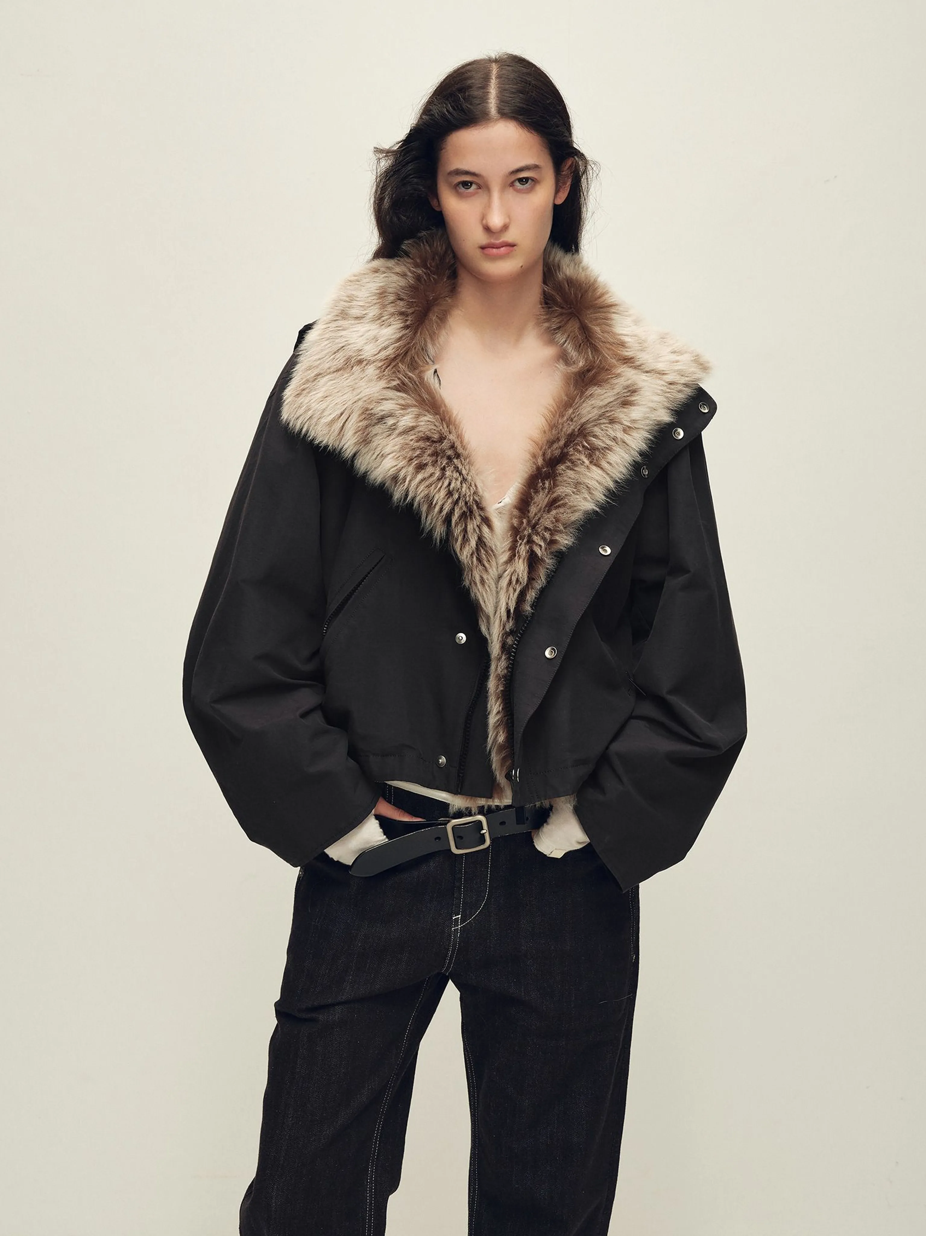 Cropped Down Parka with Fur Collar - Image 8