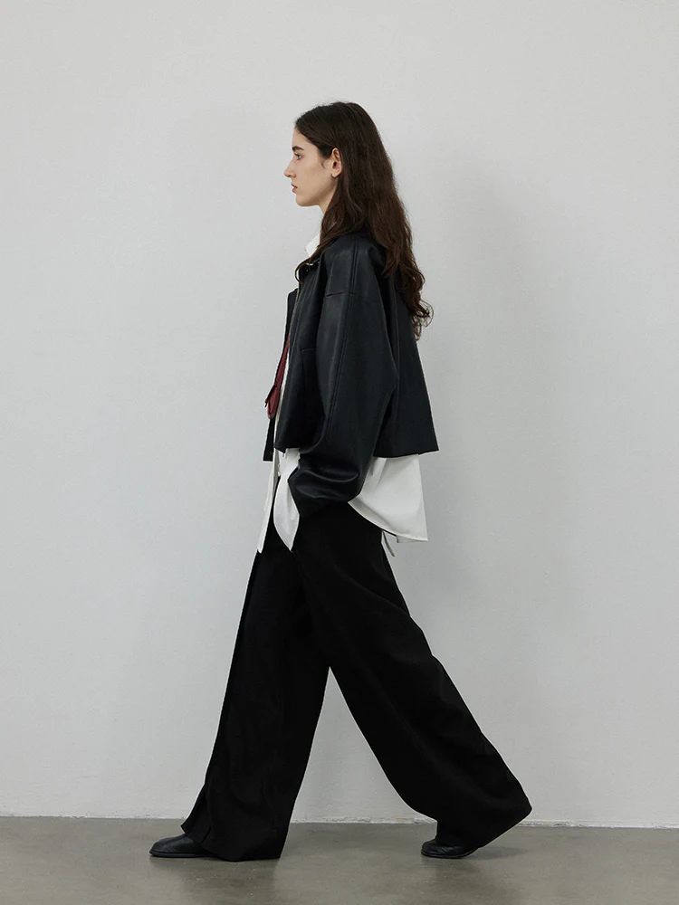 Cropped Faux Leather Zip Jacket - Image 3