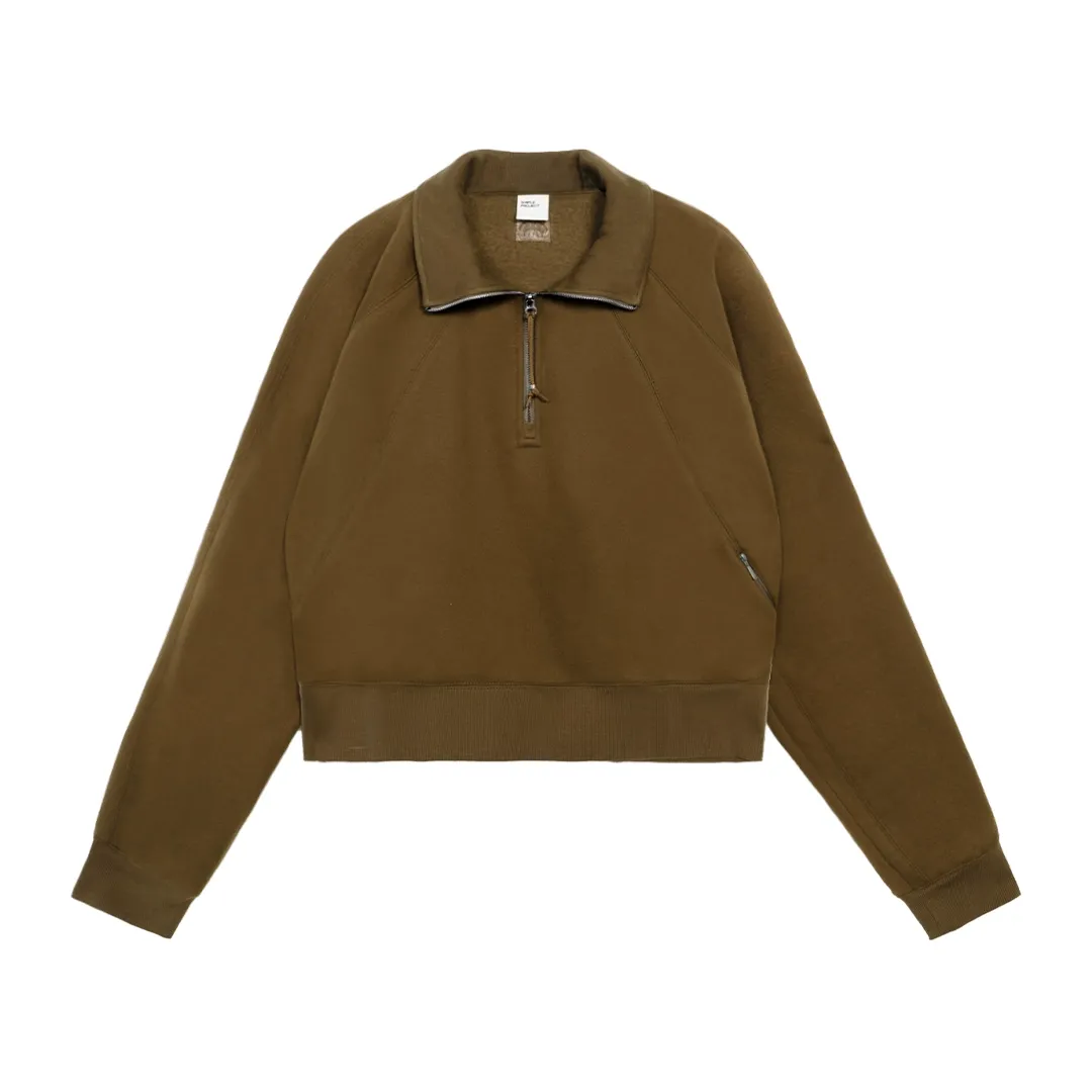 Cropped Half-Zip Mock-Neck Raglan Sweatshirt - Image 7