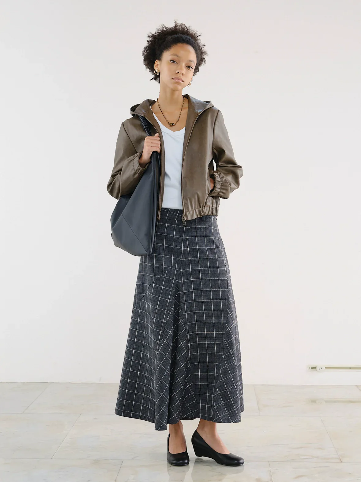 Cropped Hooded Faux Leather Bomber Jacket