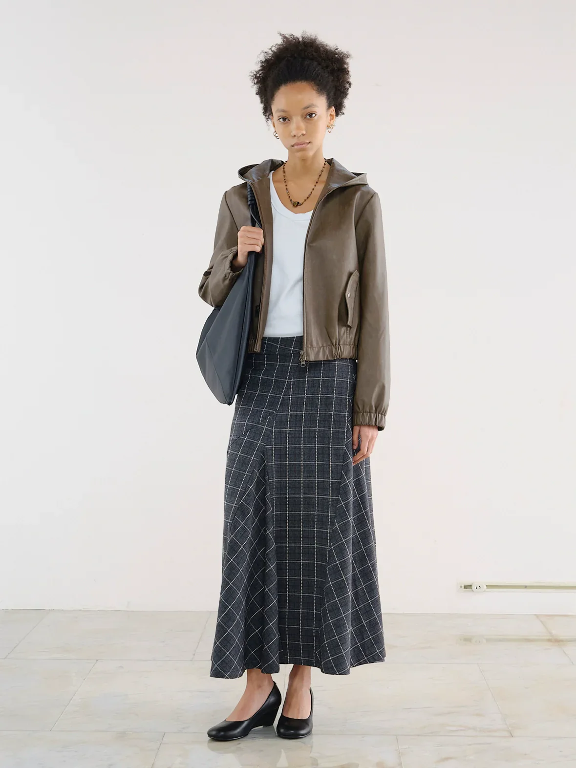 Cropped Hooded Faux Leather Bomber Jacket - Image 3