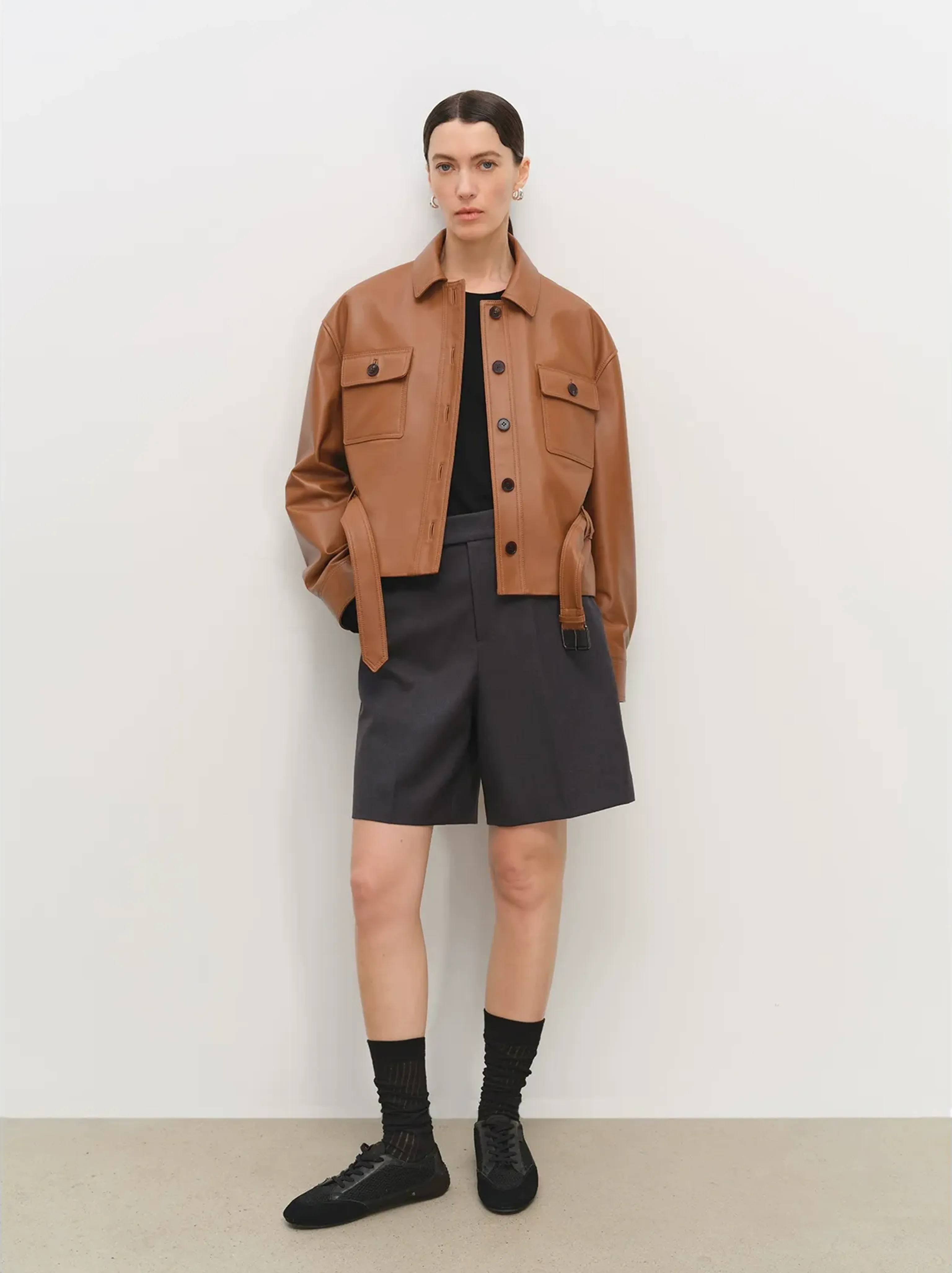 Cropped Lambskin Belted Jacket - Image 6