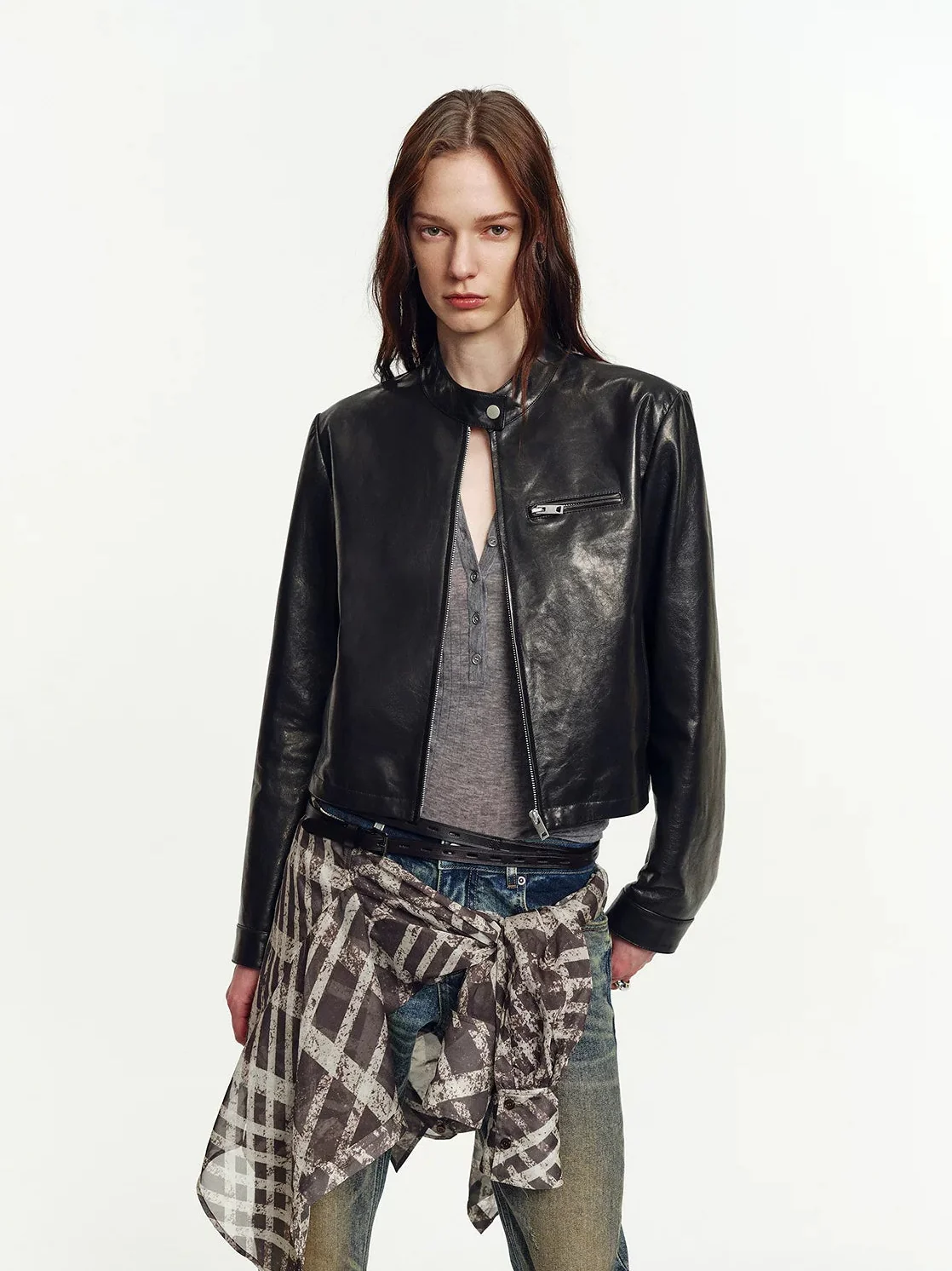 Cropped Leather Jacket - Image 6