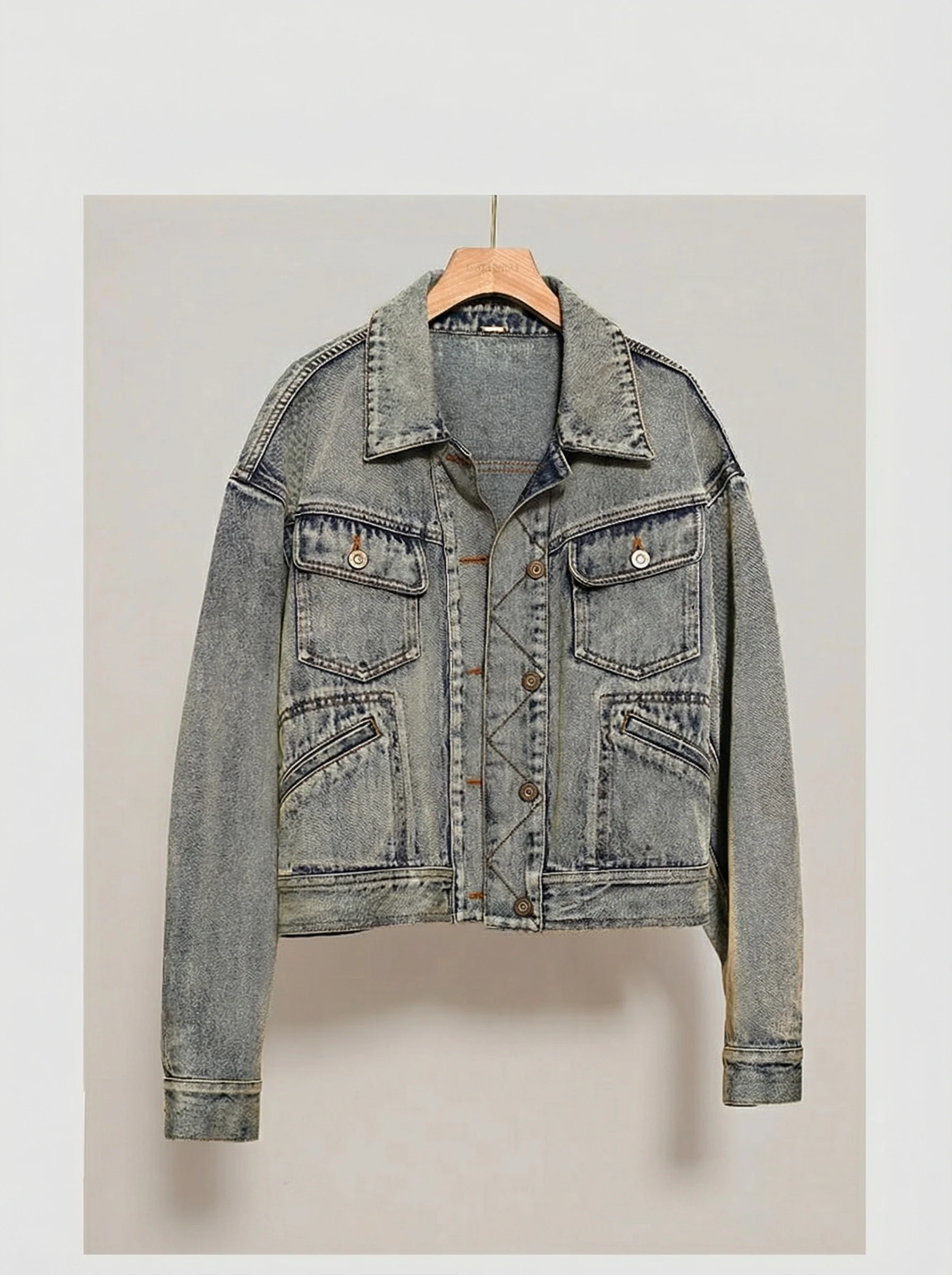 Cropped Light-Wash Denim Jacket