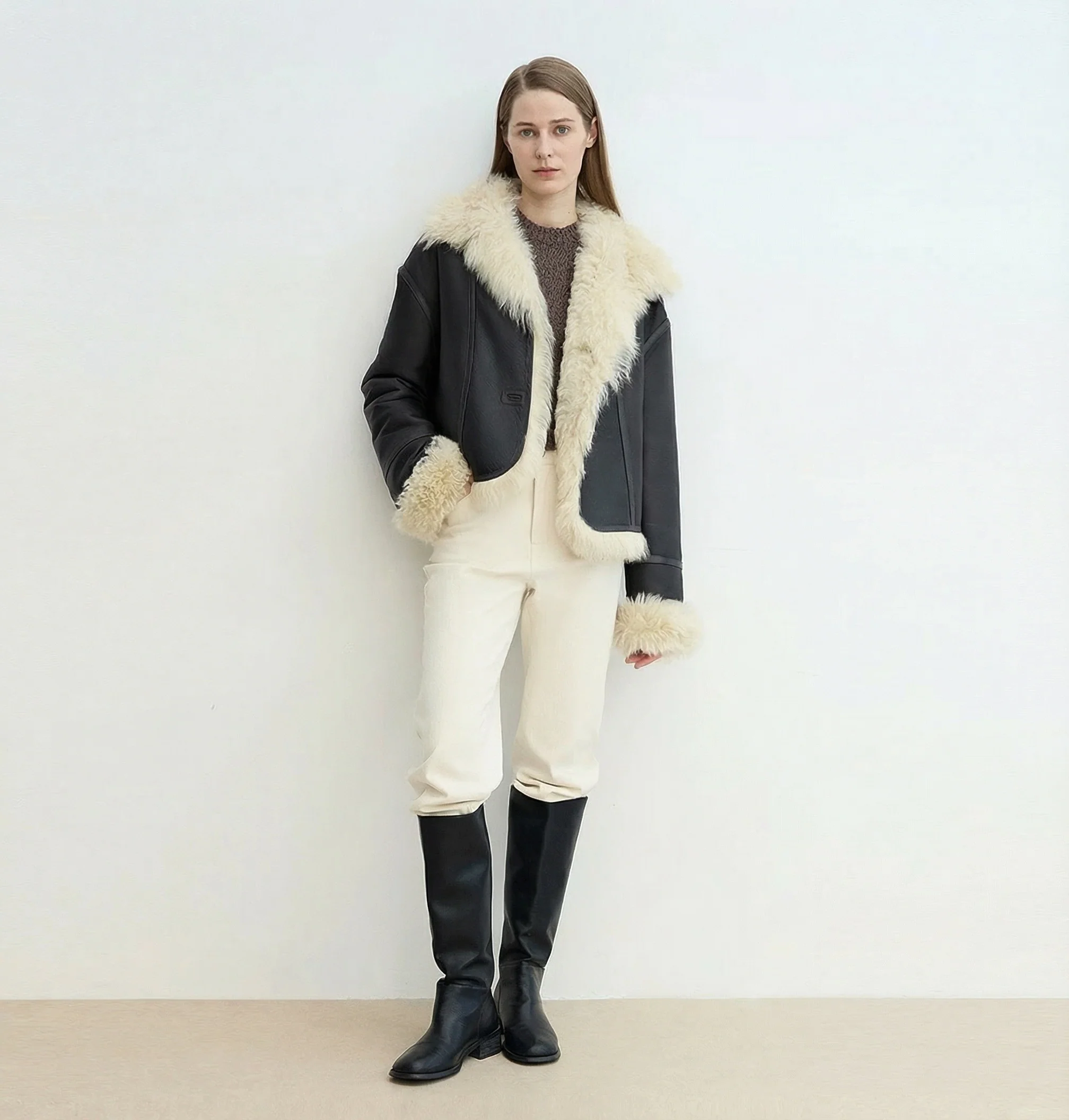Cropped Shearling Jacket - Image 4