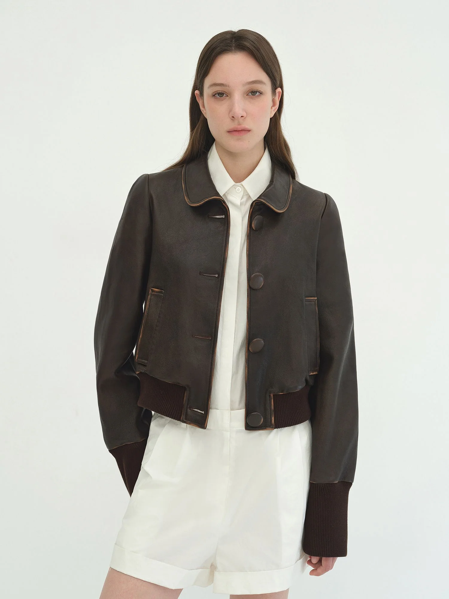 Cropped Sheepskin Peter Pan Collar Jacket