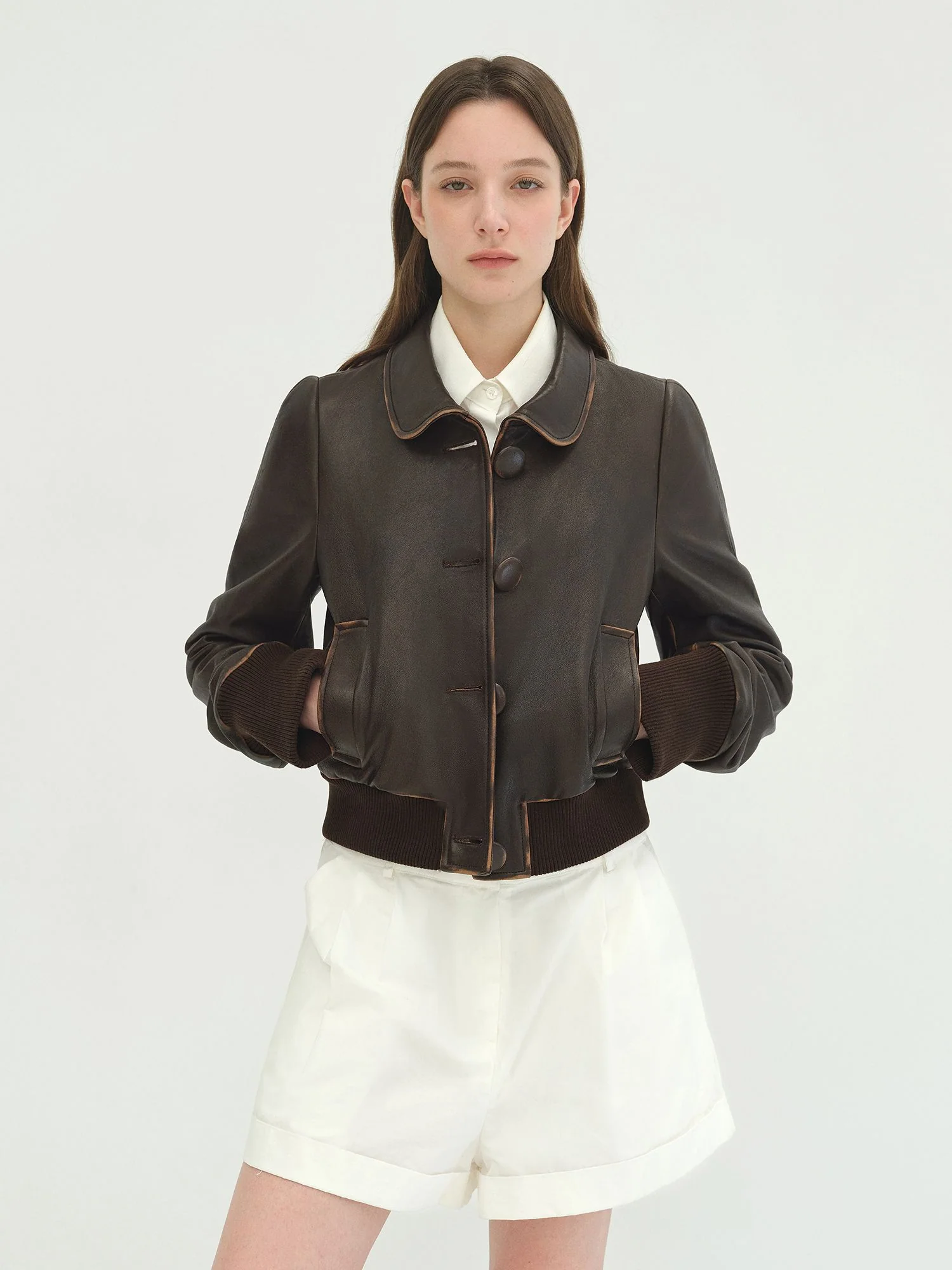 Cropped Sheepskin Peter Pan Collar Jacket - Image 2