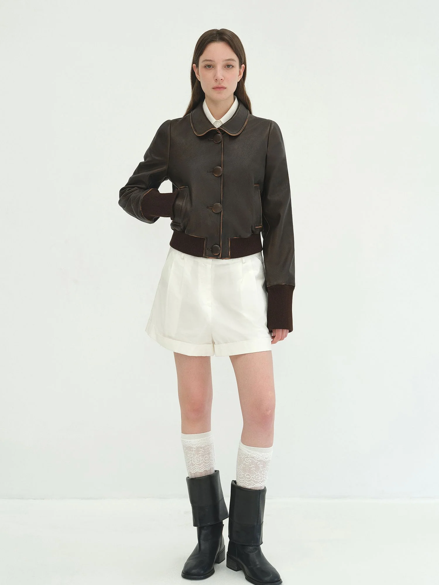 Cropped Sheepskin Peter Pan Collar Jacket - Image 3