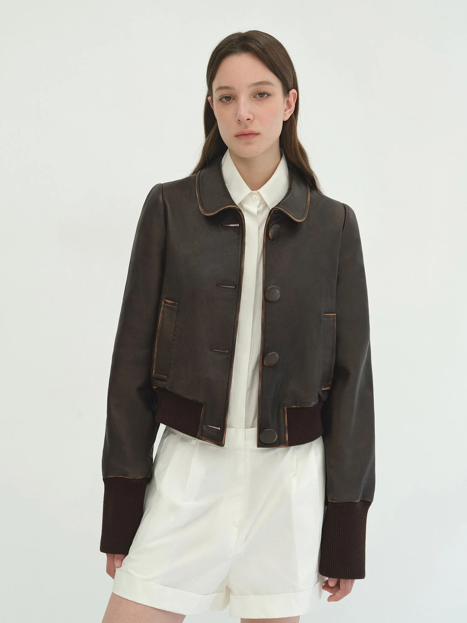 Cropped Sheepskin Peter Pan Collar Jacket - Image 4