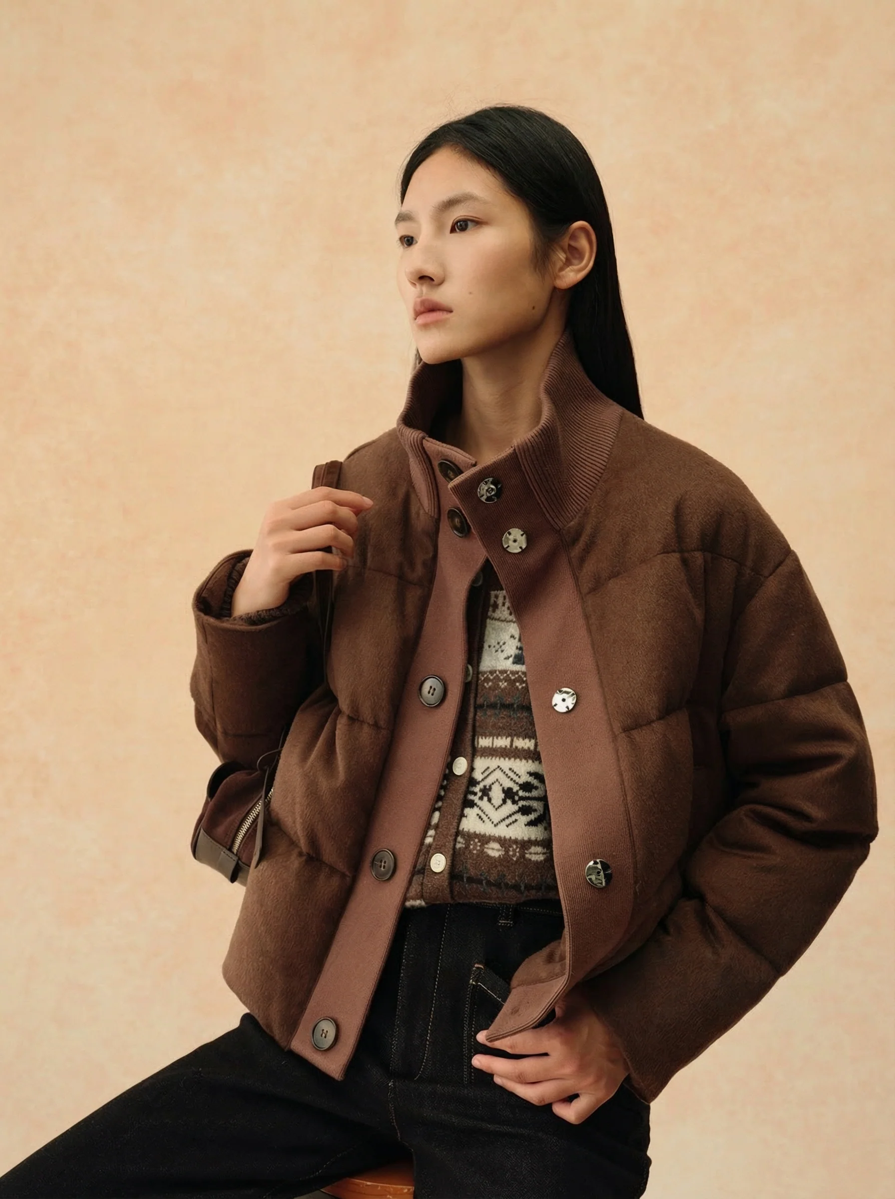 Cropped Stand Collar Down Jacket - Image 4