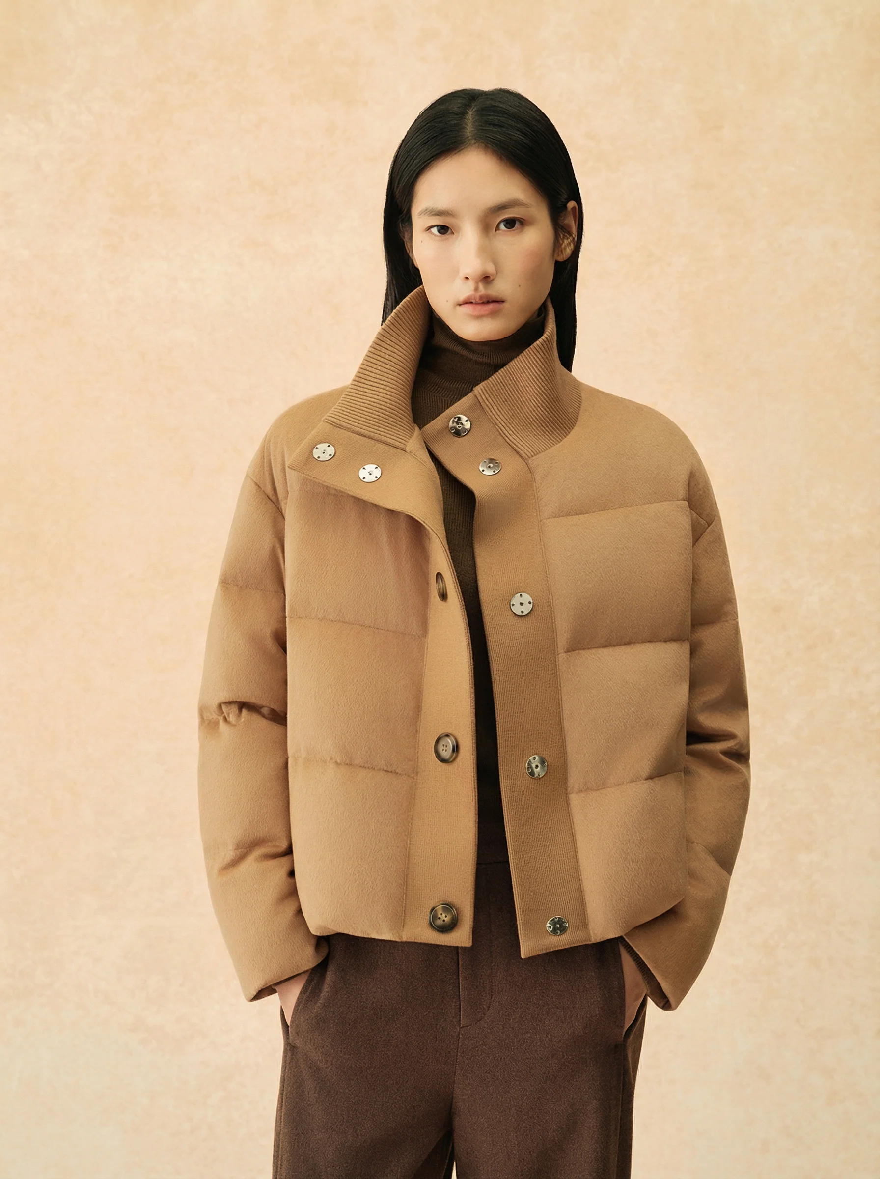 Cropped Stand Collar Down Jacket - Image 7