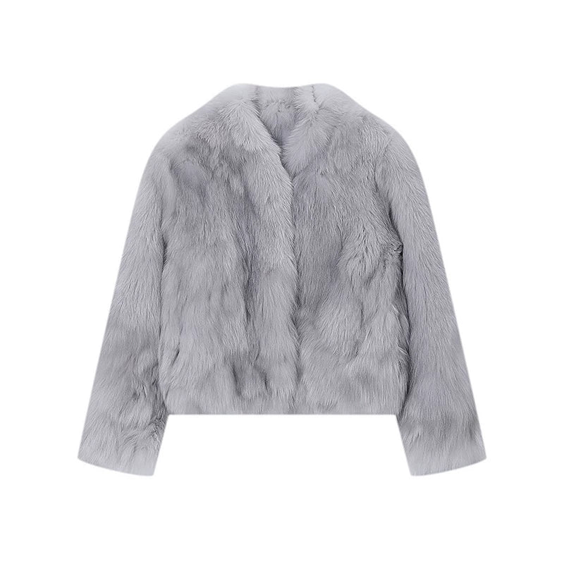 Cropped V-Neck Fox Fur Jacket - Image 2