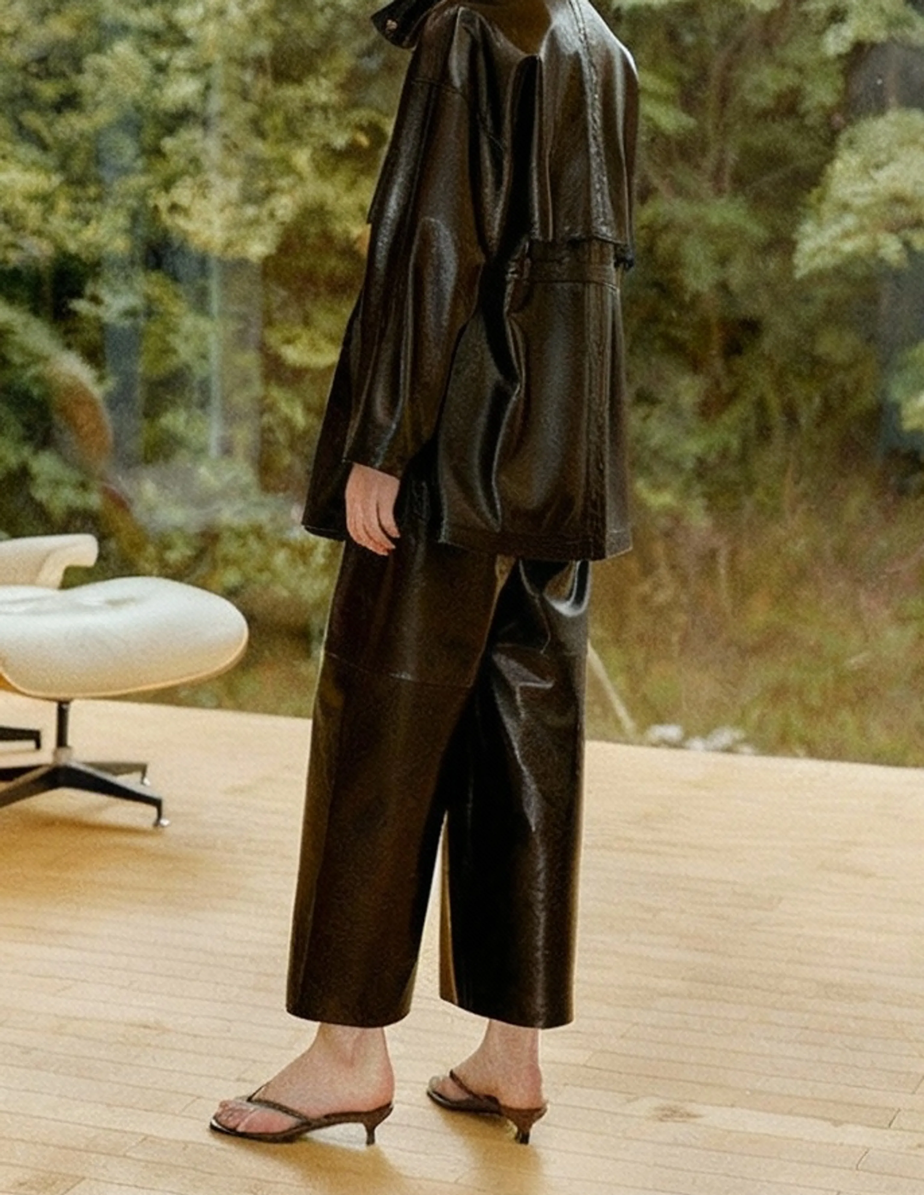 Cropped Wide-Leg Lambskin Pants - Image 2