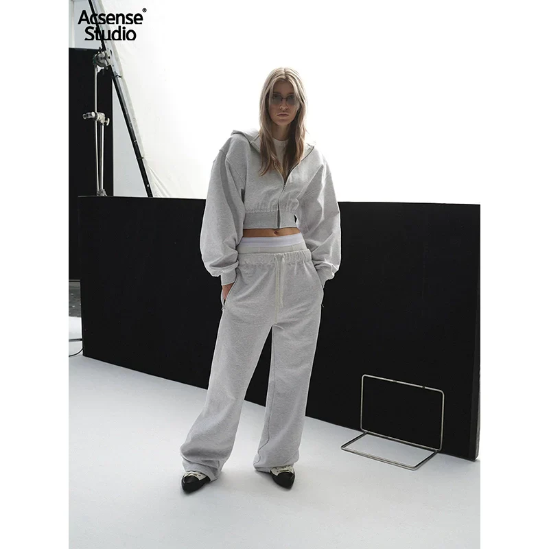 Cropped Zip-Up Hoodie and Wide-Leg Sweatpants Set - Image 3