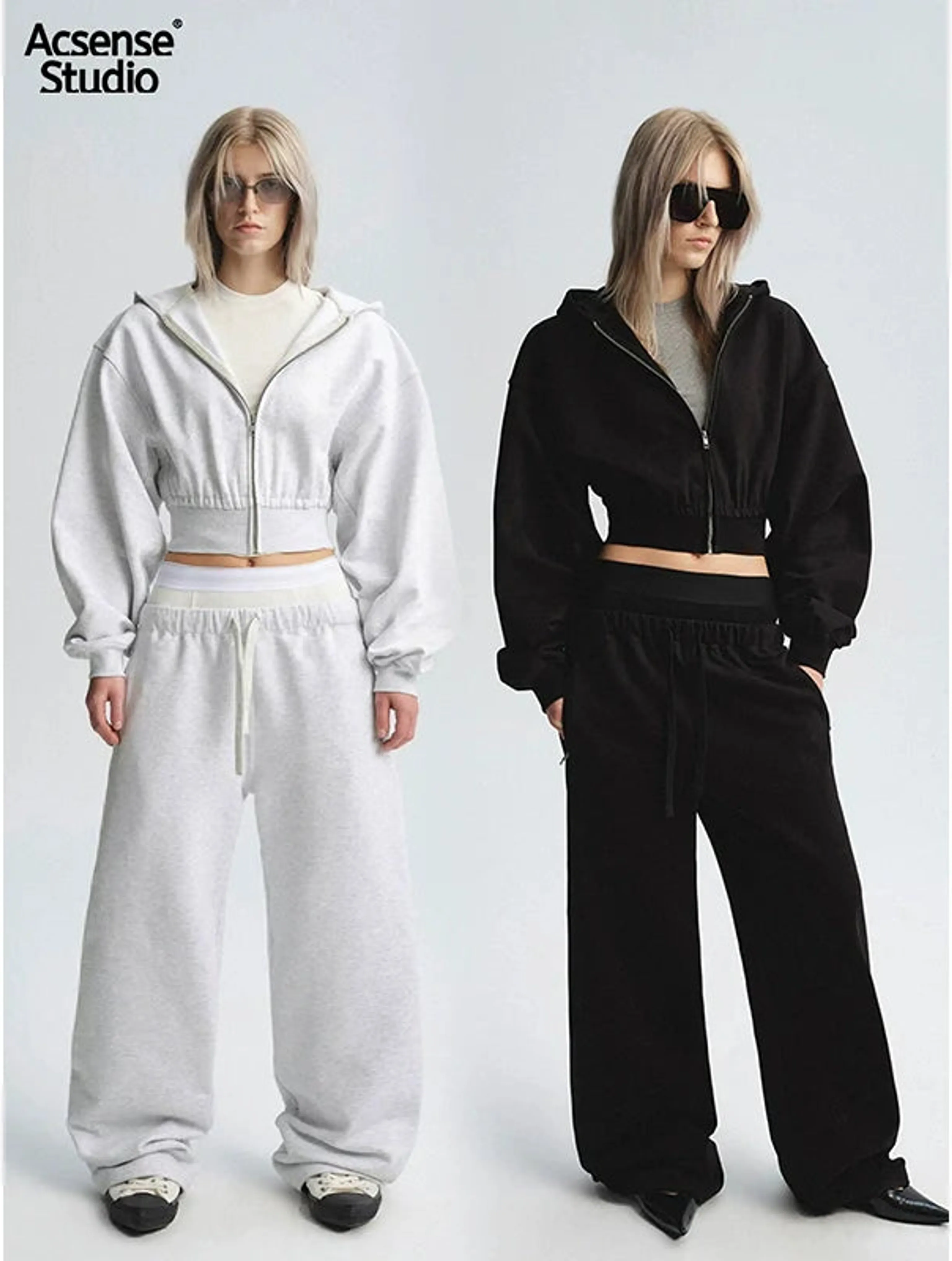 Cropped Zip-Up Hoodie and Wide-Leg Sweatpants Set - Image 9