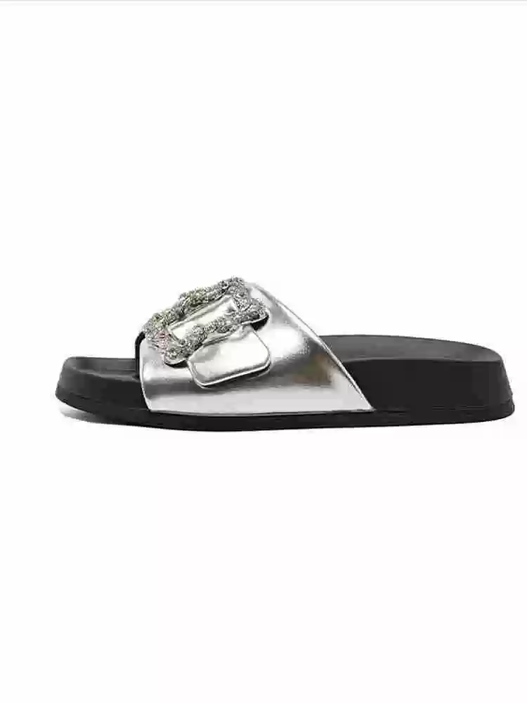 Crystal Buckle Slide Sandals - Image 2