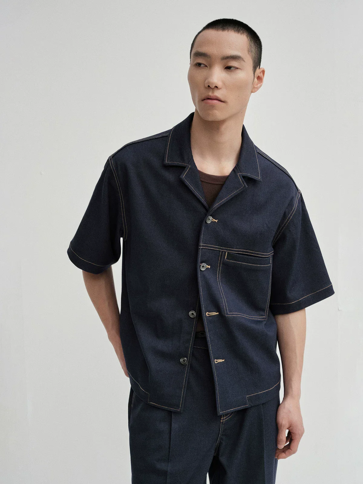 Cuban Collar Denim Overshirt - Image 3
