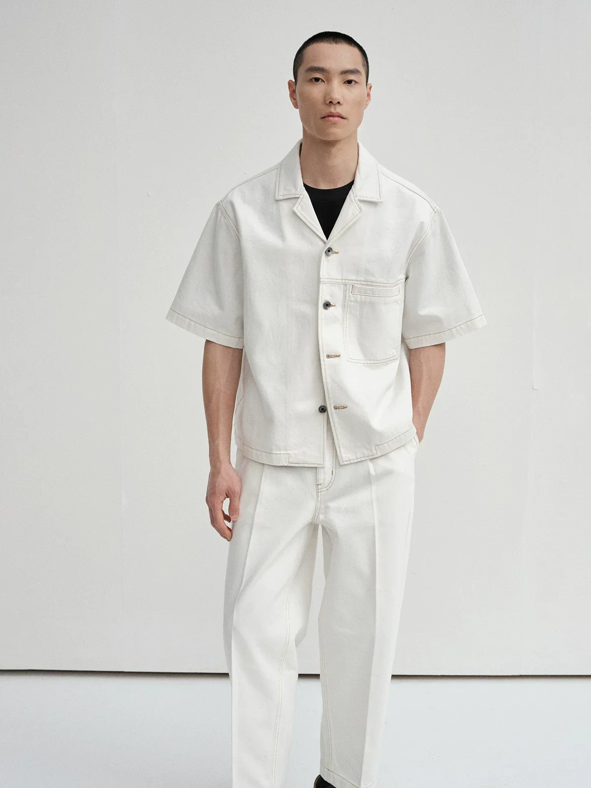 Cuban Collar Denim Overshirt - Image 4