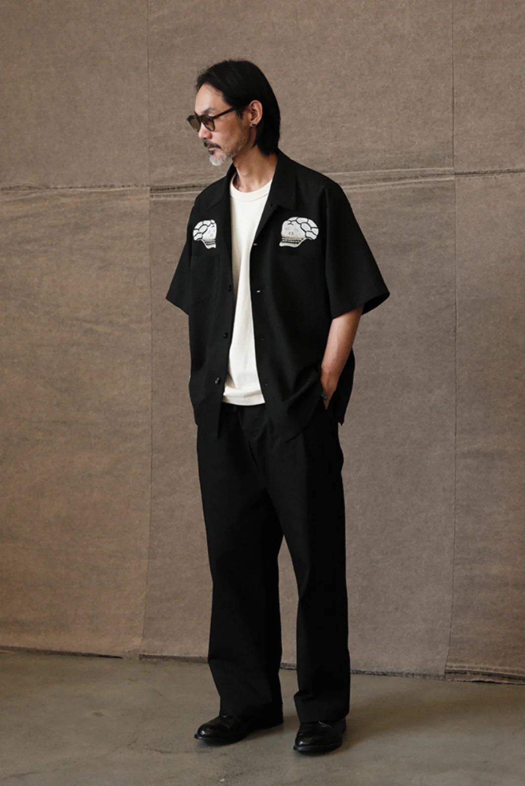Cuban Collar Embroidered Skull Shirt - Image 5