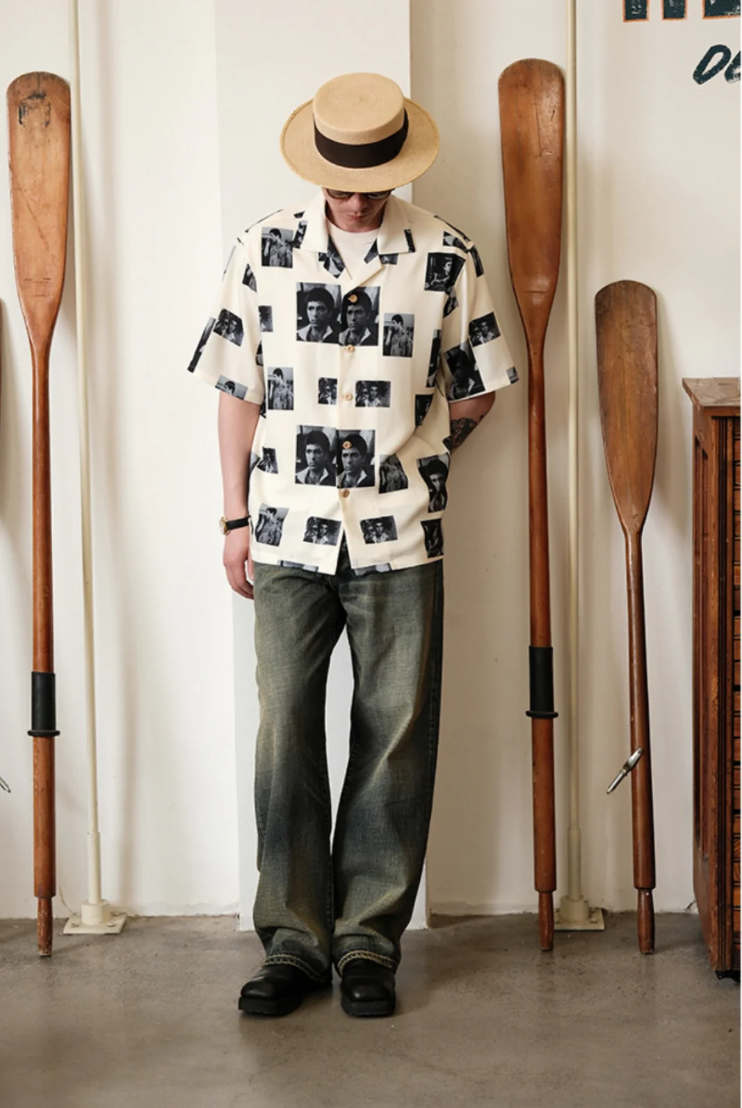 Cuban Collar Movie Print Shirt