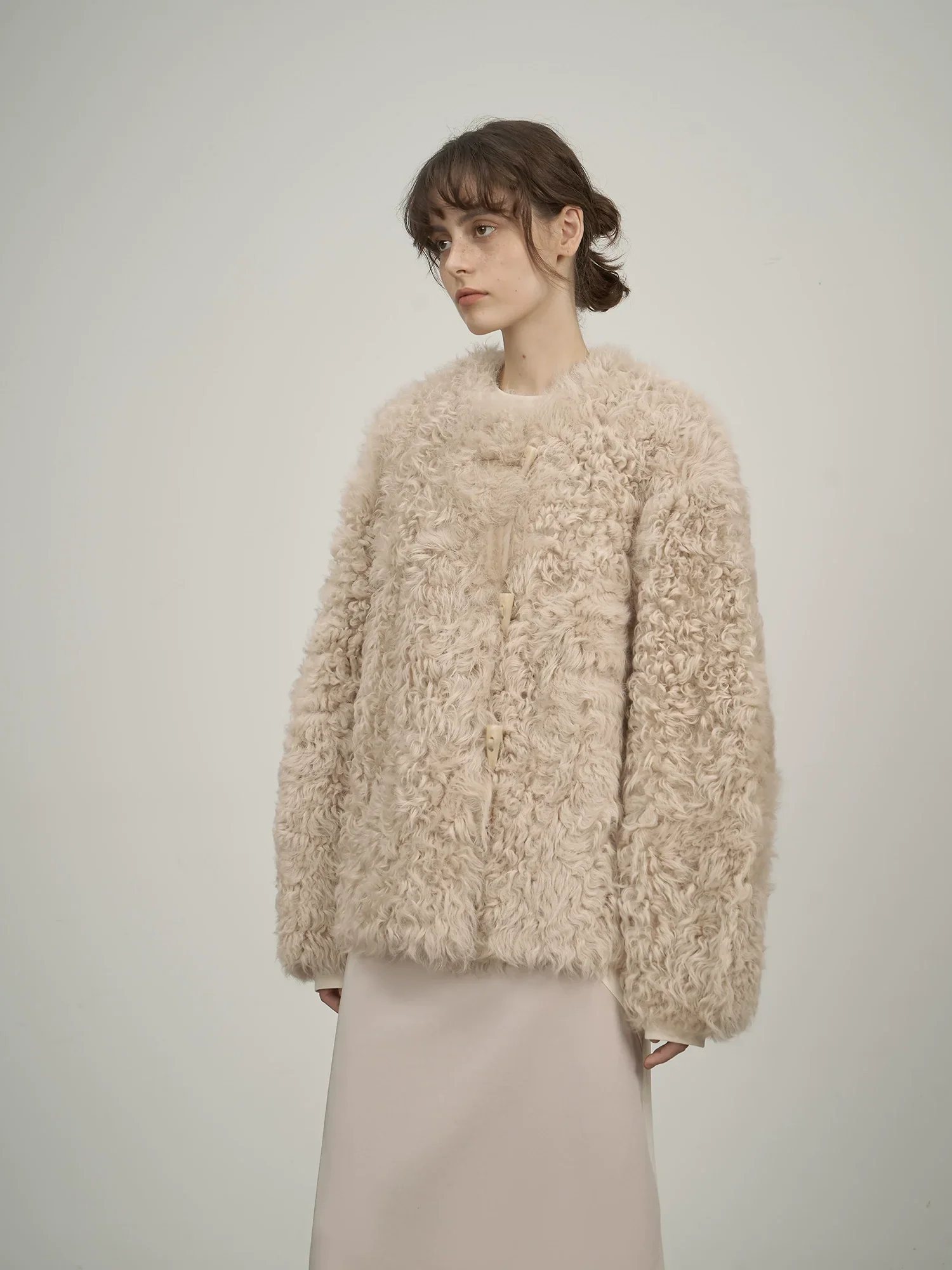 Curly Apricot Faux Shearling Coat