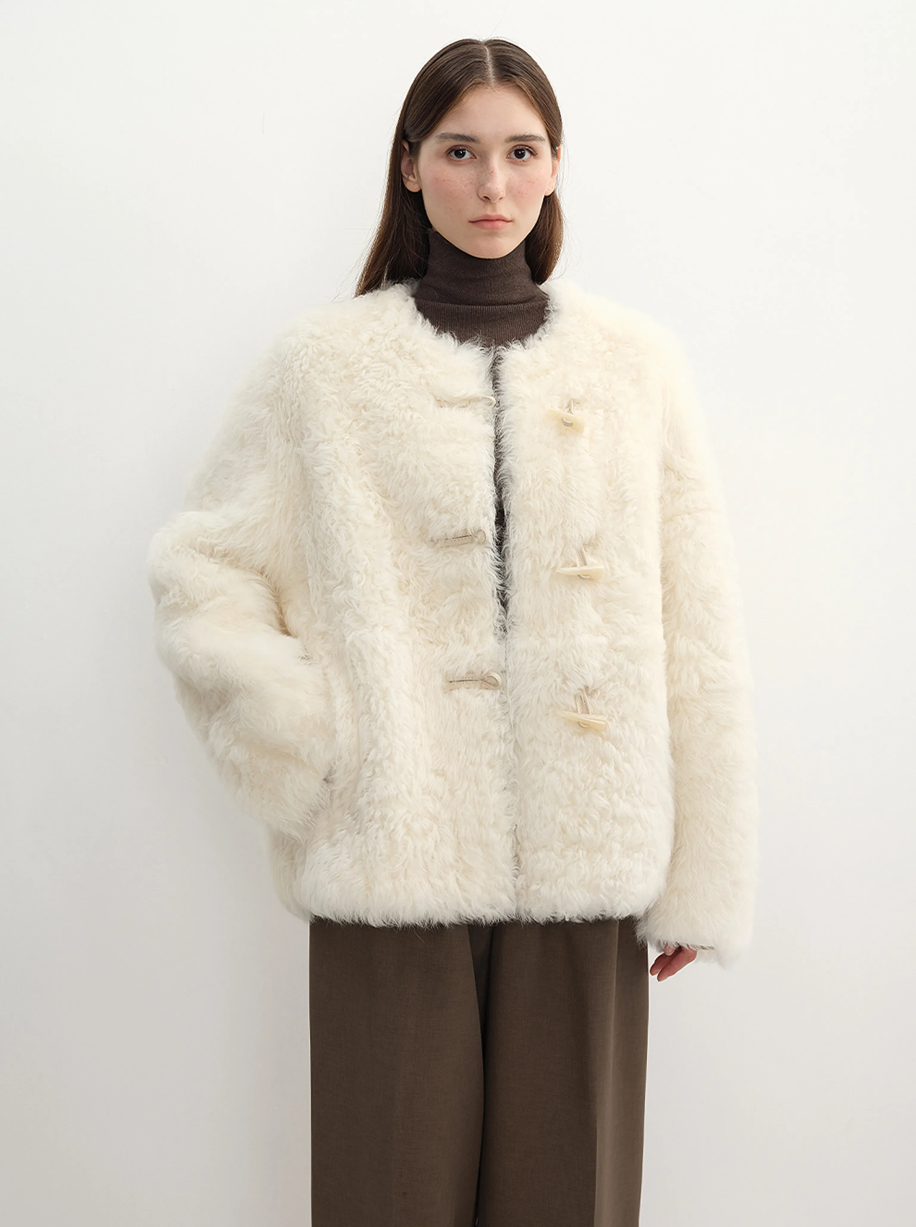 Curly Apricot Faux Shearling Coat - Image 4