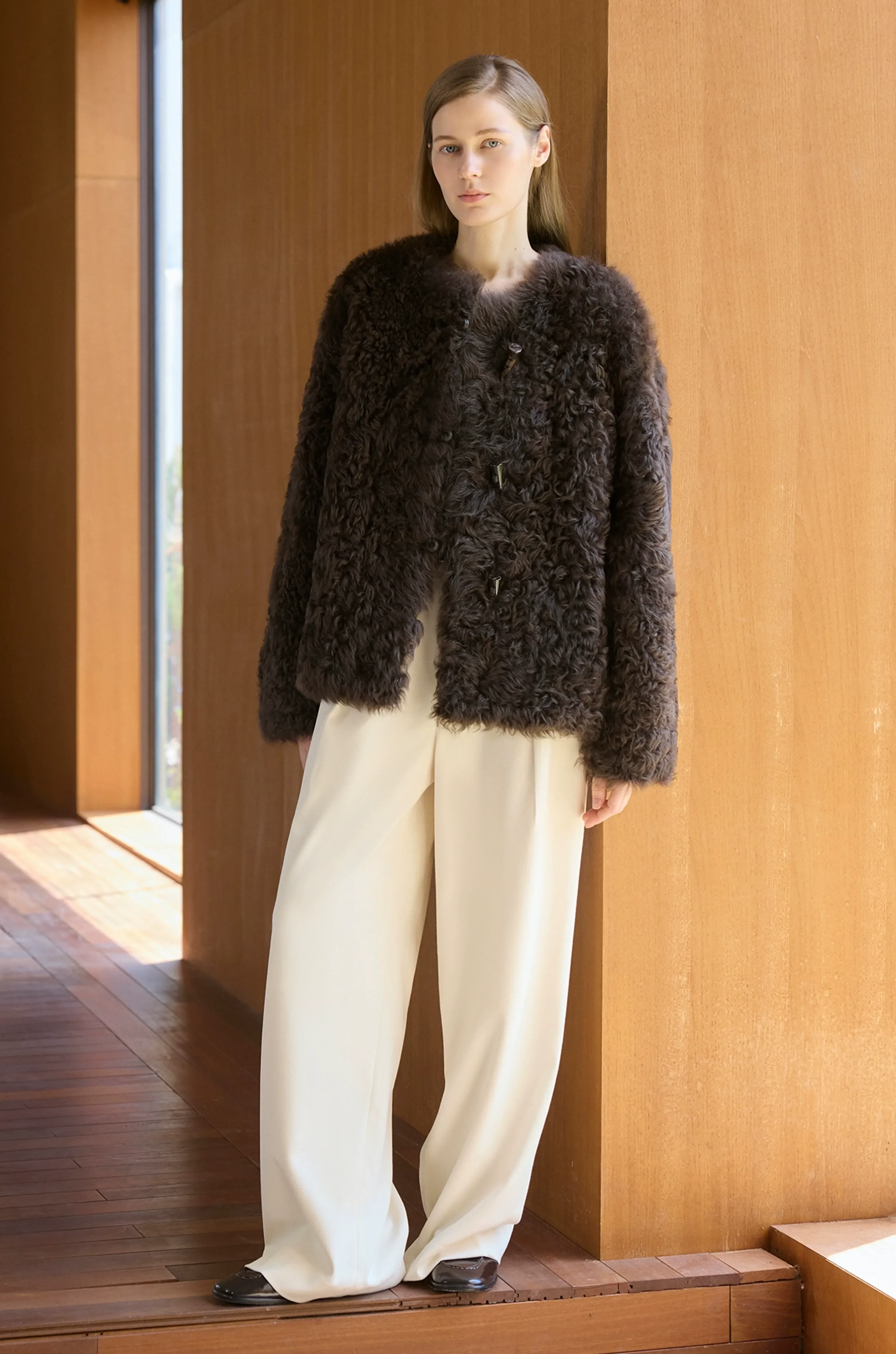 Curly Apricot Faux Shearling Coat - Image 7