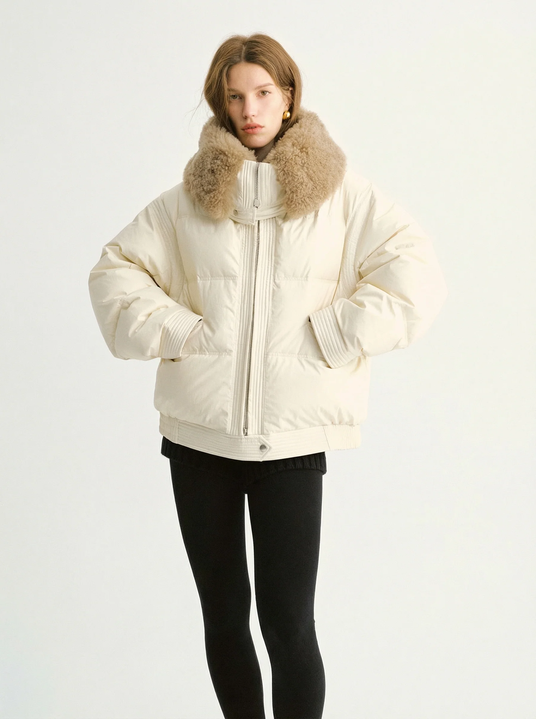 Curly Shearling Collar Down Jacket - Image 5