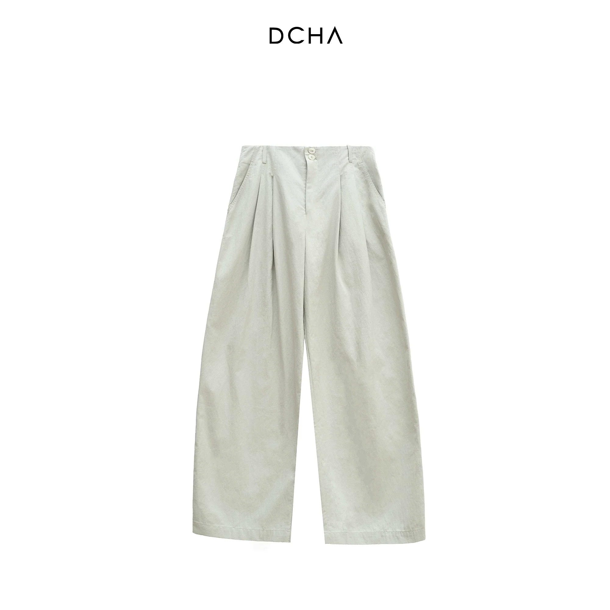 Curved Double-Pleat Wide-Leg Trousers