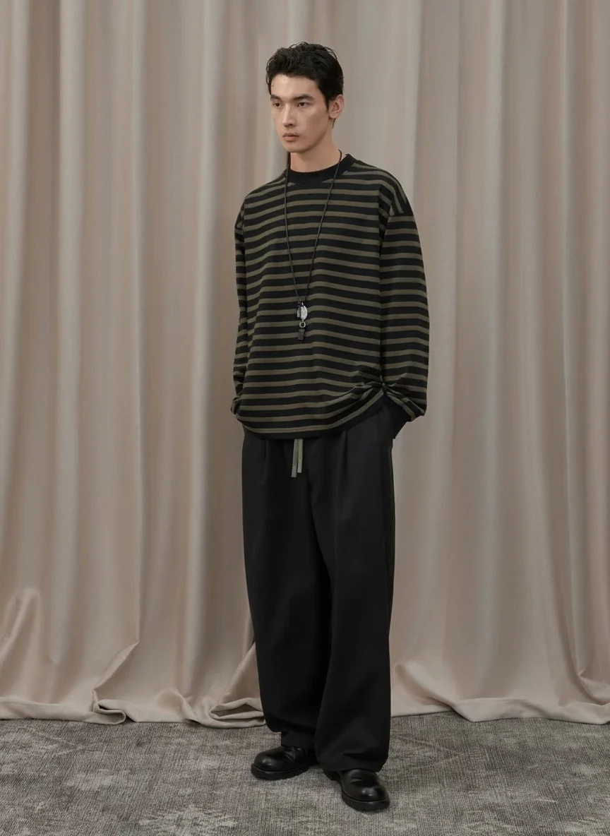 Curved Pleat Drawstring Trousers - Image 2