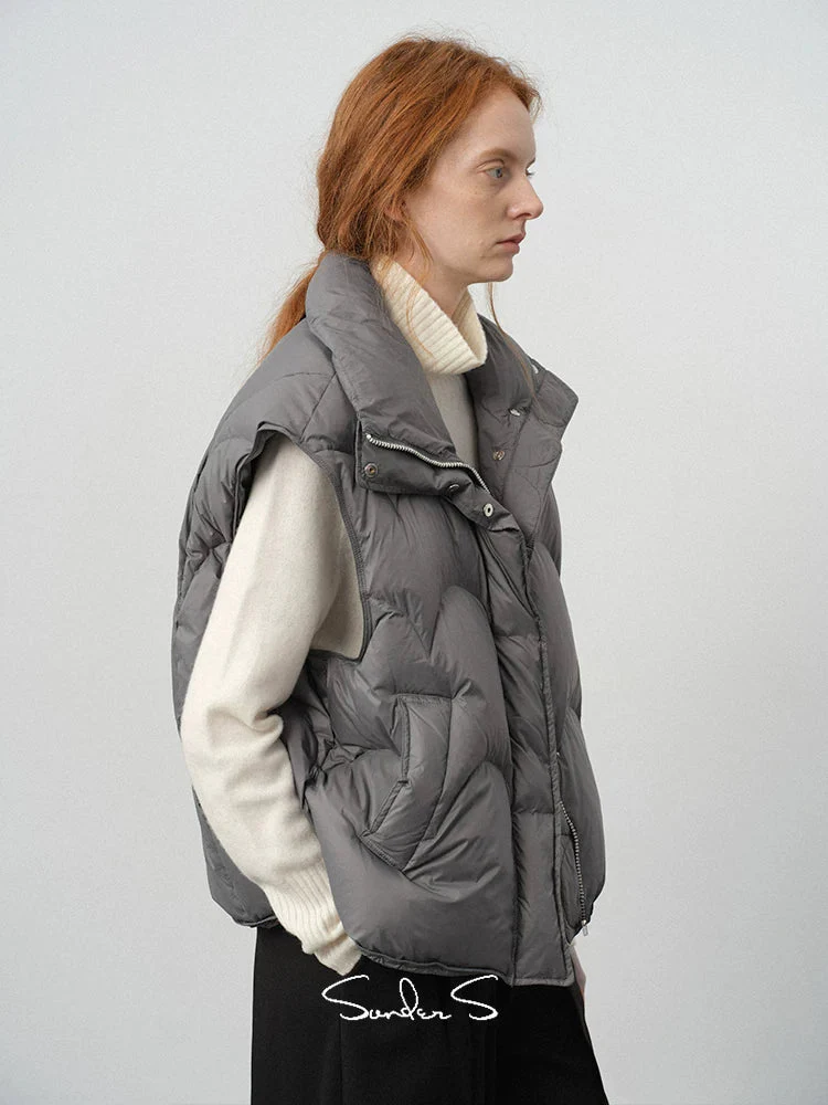 Curved-Quilt Down Vest - Image 3