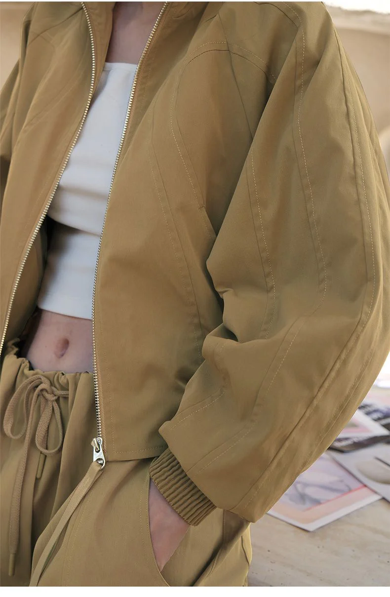 Curved Stitch Cropped Bomber Jacket - Image 6