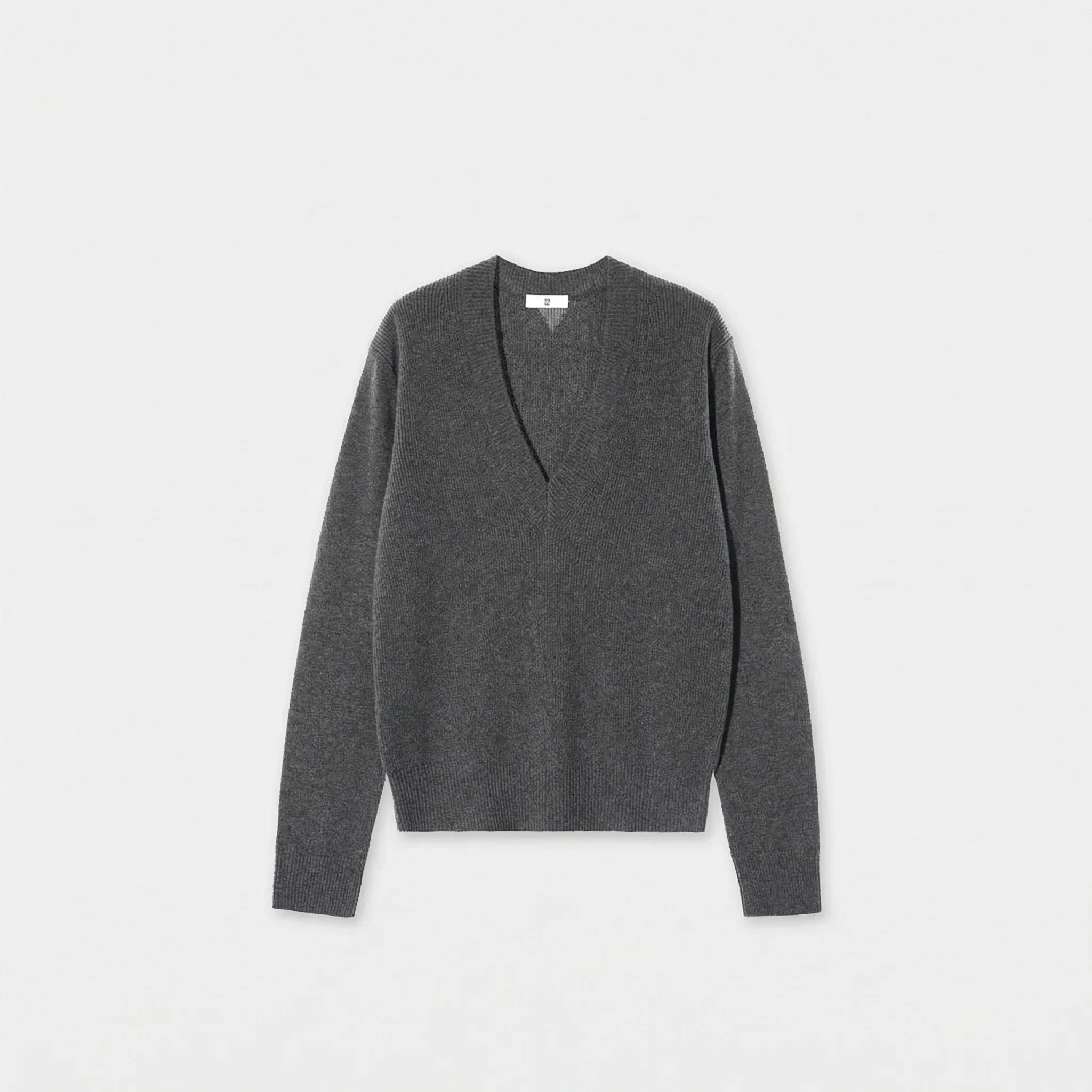 Curved V-Neck Cashmere Blend Sweater - Image 3