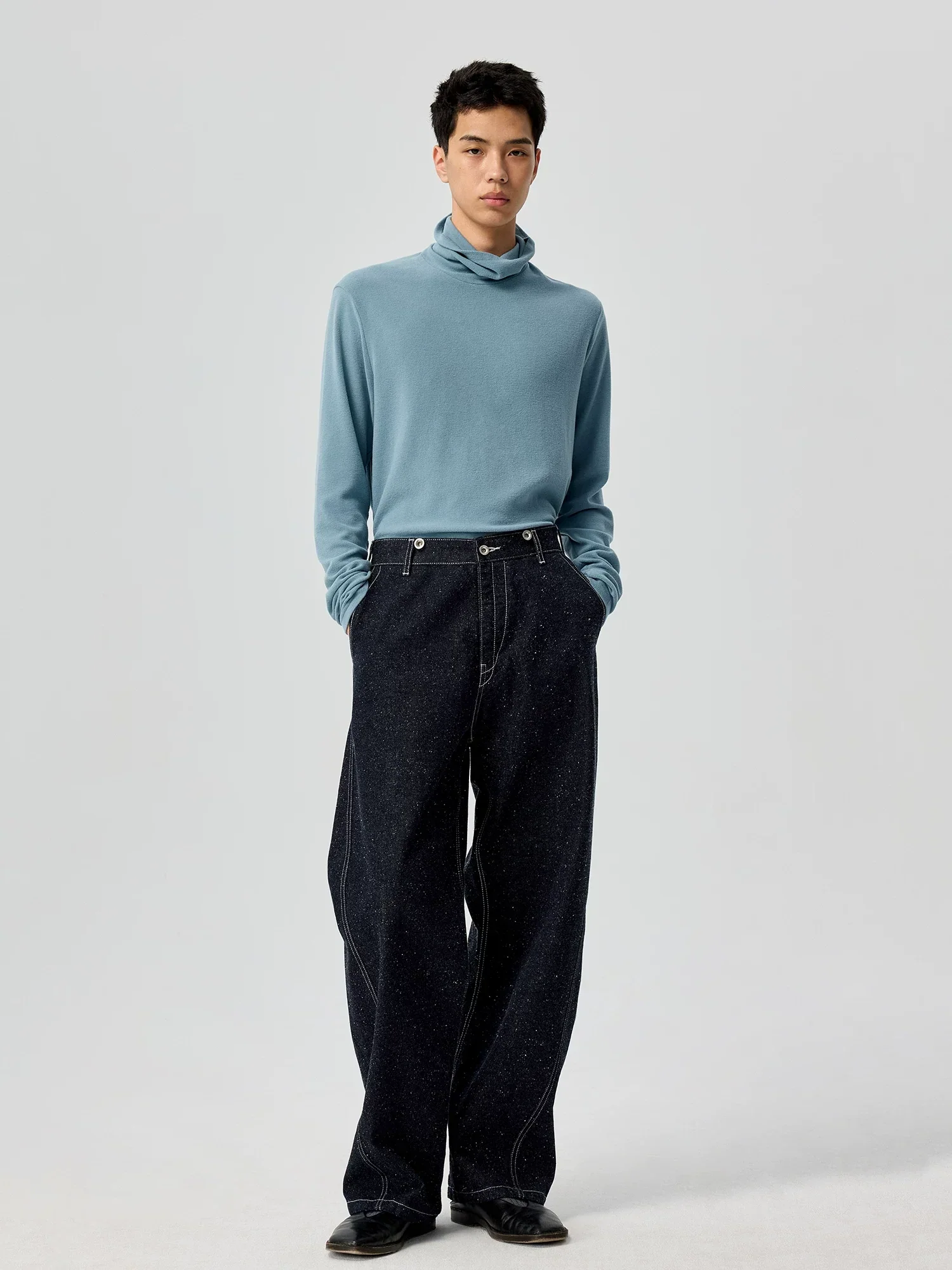 Curved Wide-Leg Raw Indigo Jeans - Image 2