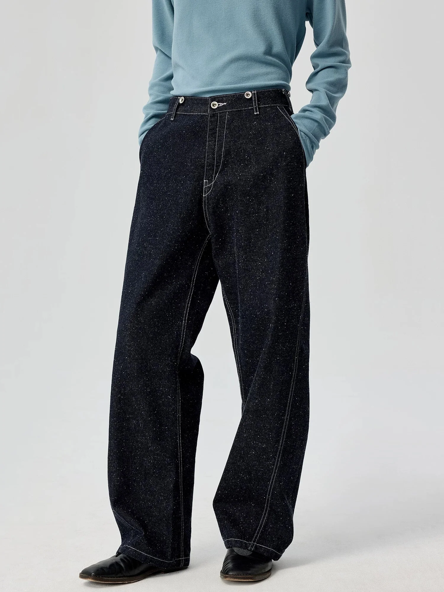 Curved Wide-Leg Raw Indigo Jeans - Image 3