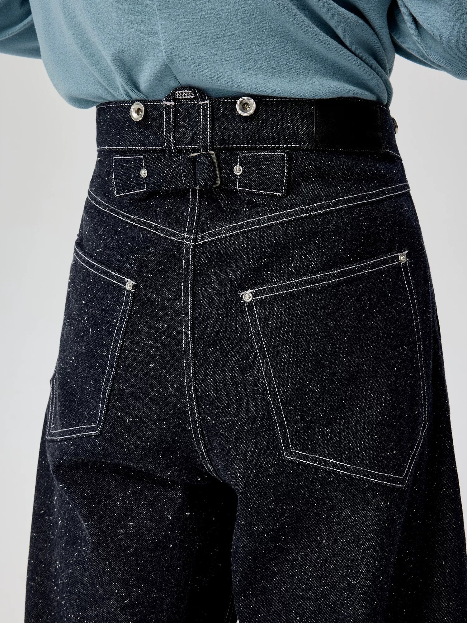 Curved Wide-Leg Raw Indigo Jeans - Image 5