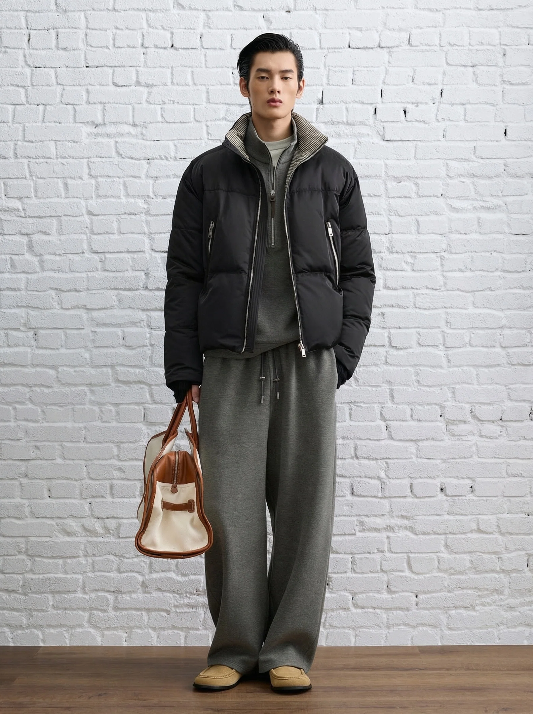 Curved Wool-Blend Wide-Leg Pants