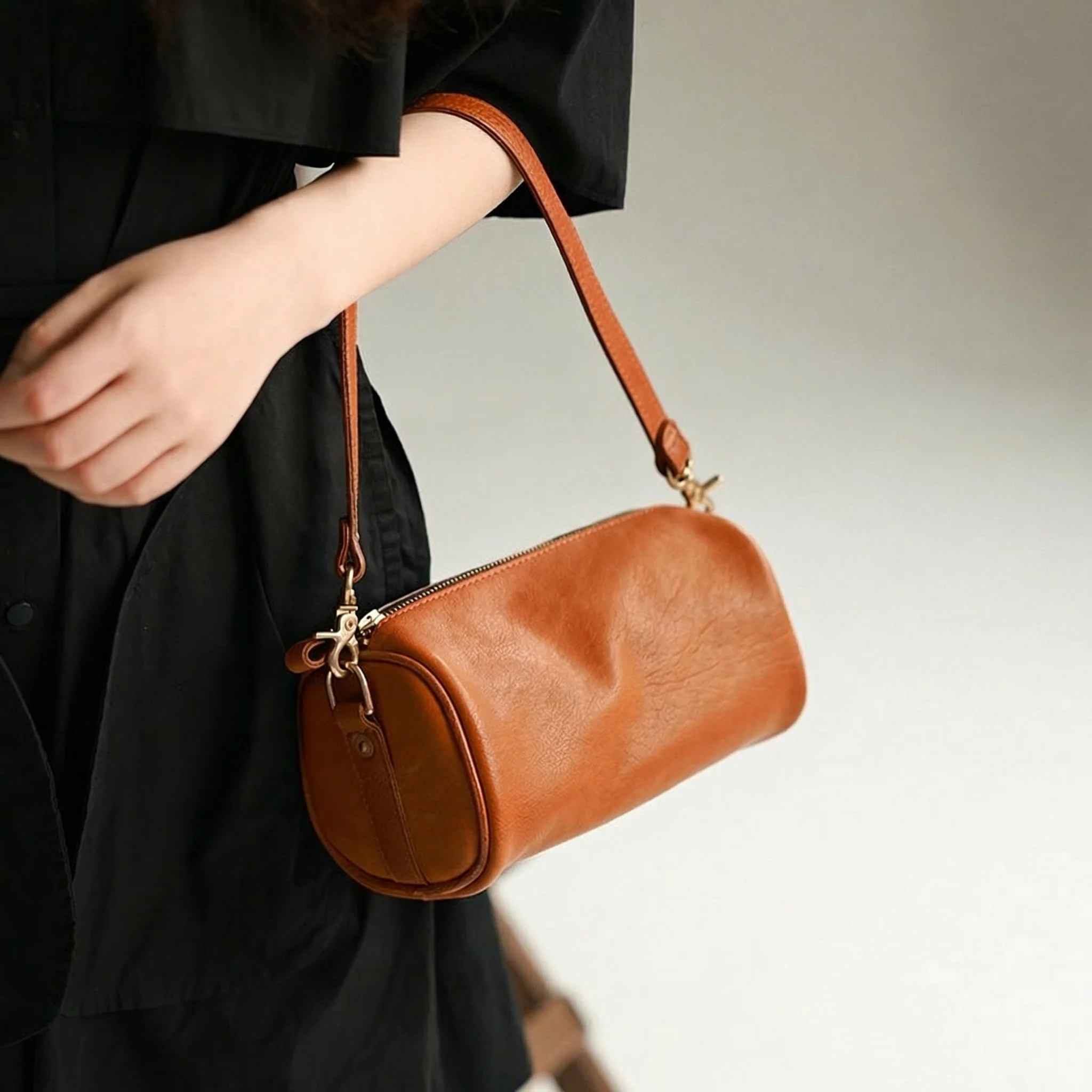 Cylindrical Leather Bag