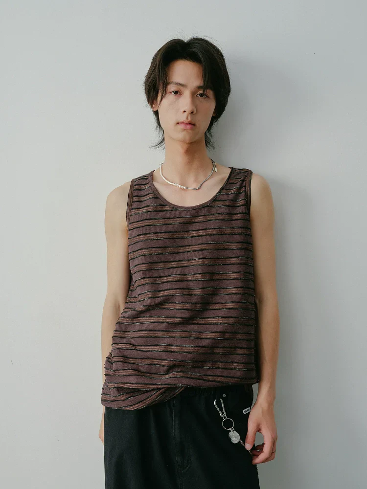 Dark Brown Striped Jacquard Tank